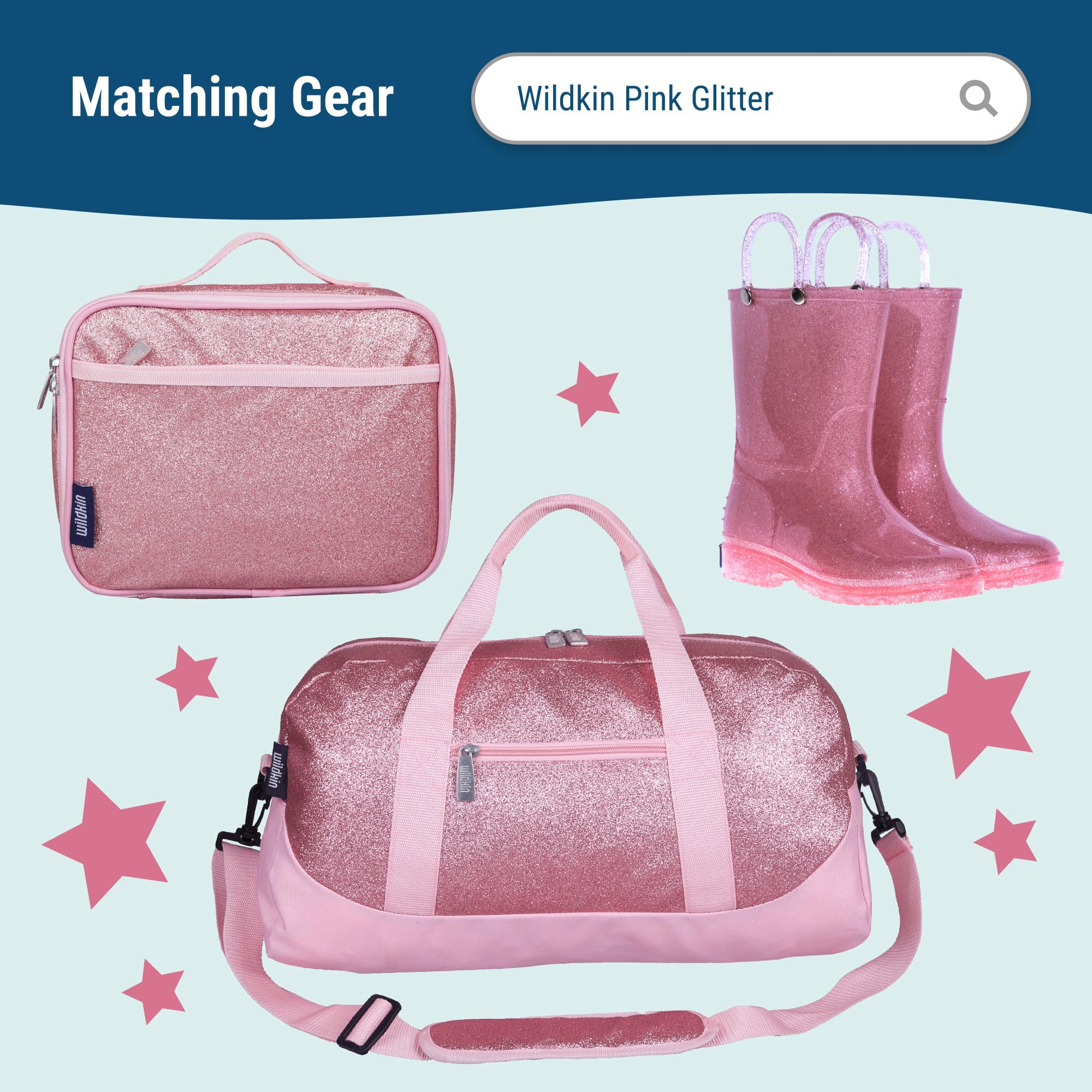 Wildkin 15-inch Kids Backpack for School & Travel - Durable, Padded, Adjustable Shoulder Straps - Pink Glitter Backpack for Girls - Perfect for Elementary Students, Day Trips & Sleepovers