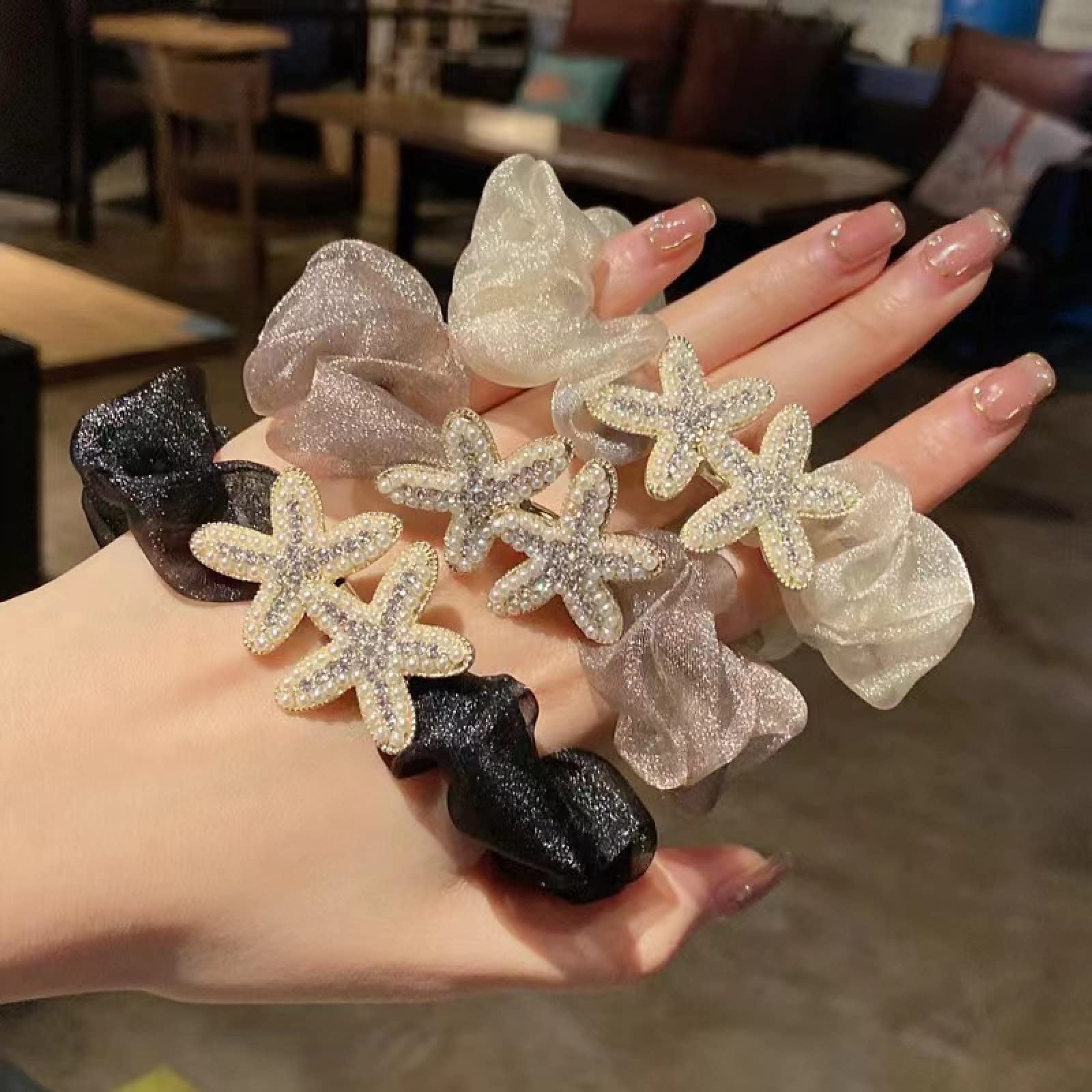 Luxury Rhinestone Organza Hair Scrunchies for Women - 3PCS Star Hair Ties, Elegant Hair Accessories for Parties, Weddings & Daily Use