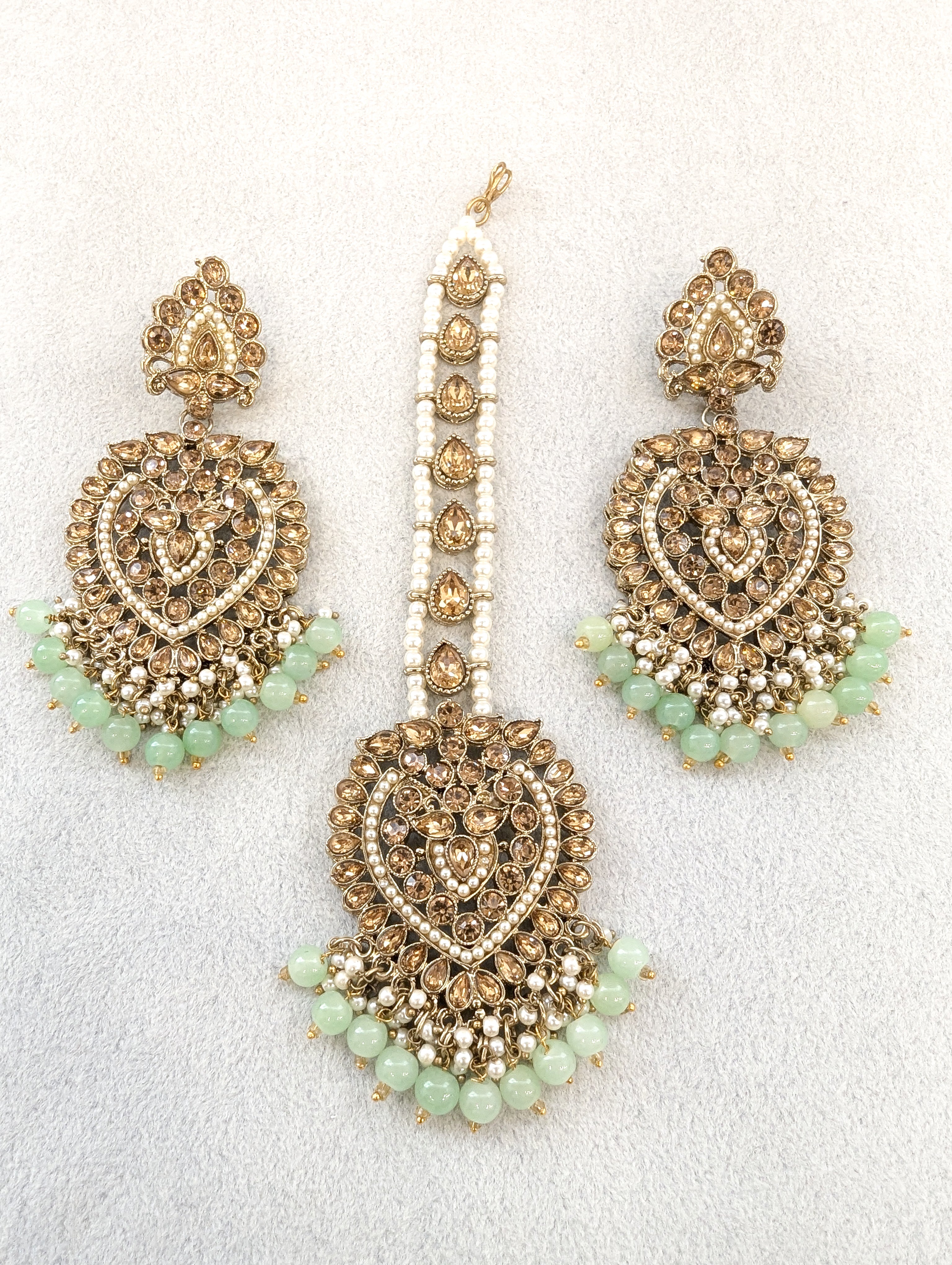 Varsha Stone Earrings and Tikka Set - Handmade Indian Jewelry for Women | Perfect for Weddings, Parties & Festive Occasions
