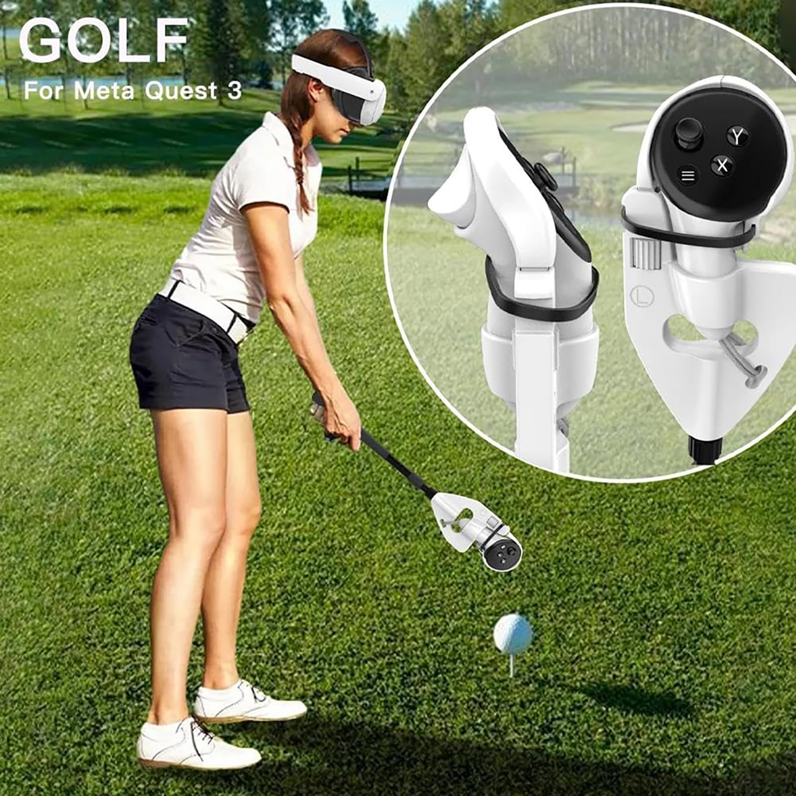 Amhuui VR Golf Club Handle for Quest 3, Universal 2-in-1 Retractable Long Arm Controller Grip - Enhance Immersive VR Gaming Experience | Perfect for Golf Simulators & VR Sports Games