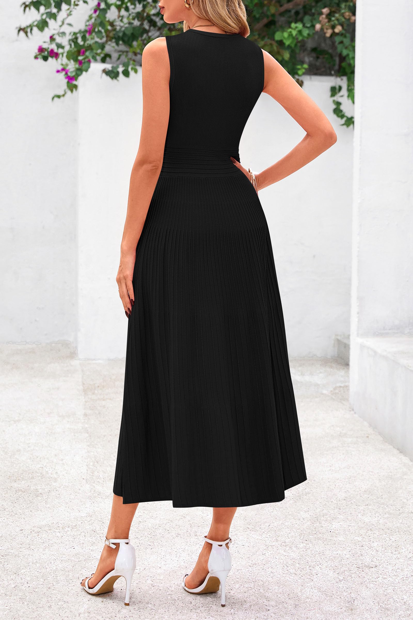 PRETTYGARDEN Women's Spring Summer Casual Business Dress 2025 - Sleeveless A-Line Pleated Midi Cocktail Dress for Work, Office & Party Wear | Perfect for Business Meetings, Cocktail Events & Summer Outings