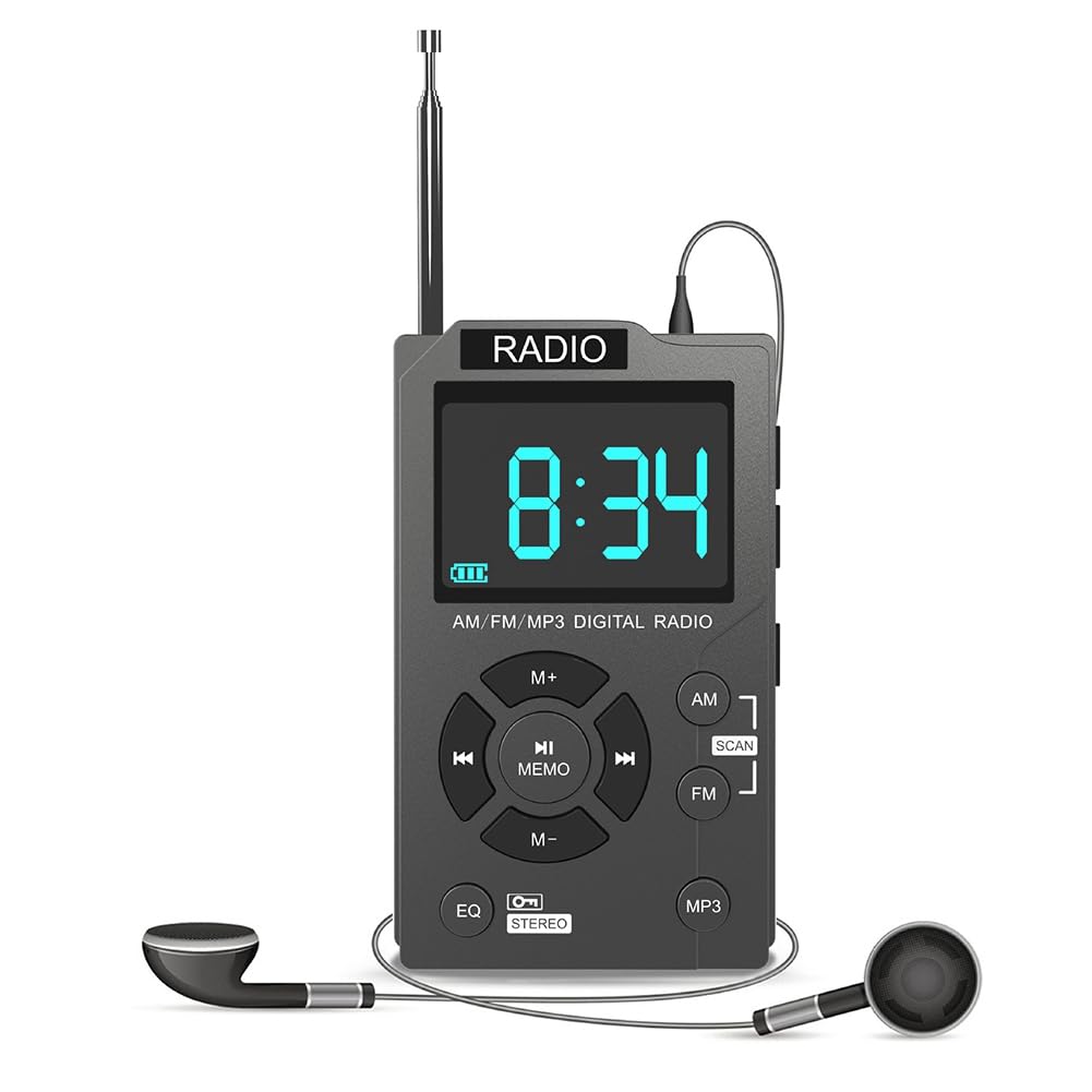 Portable Mini AM/FM Digital Radio with Auto-Search, Stereo Receiver, TF Card MP3 Player | Pocket-Sized for Travel, Camping & Emergency Use (Grey) - Easy to Use in USA
