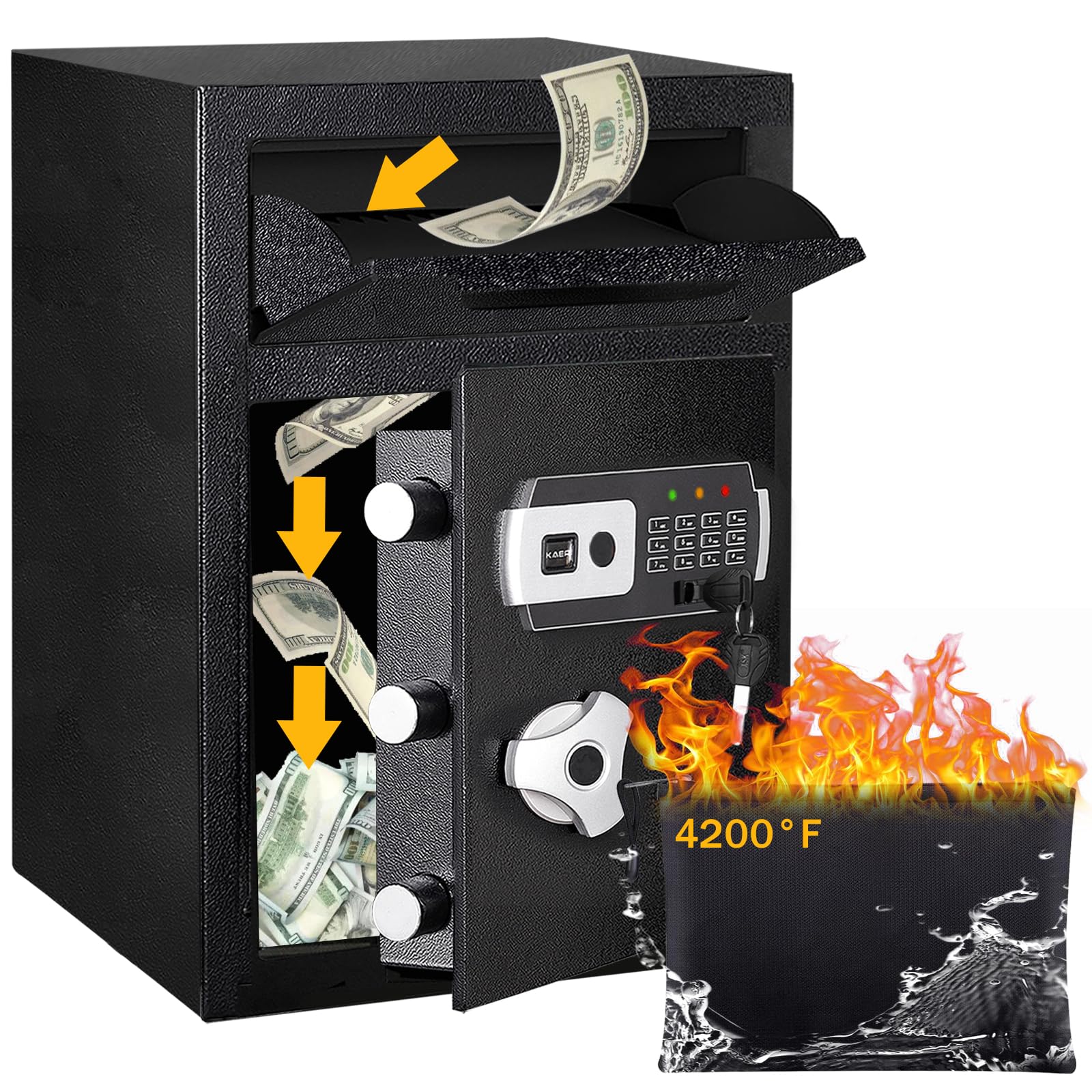 2.6 CUB Fireproof Depository Drop Safe with Digital Combination Lock, Anti-Fishing & Silent Deposit - Secure Money Safe for Cash, Slips, Valuables | Ideal for Business, Office, Home & Retail Security