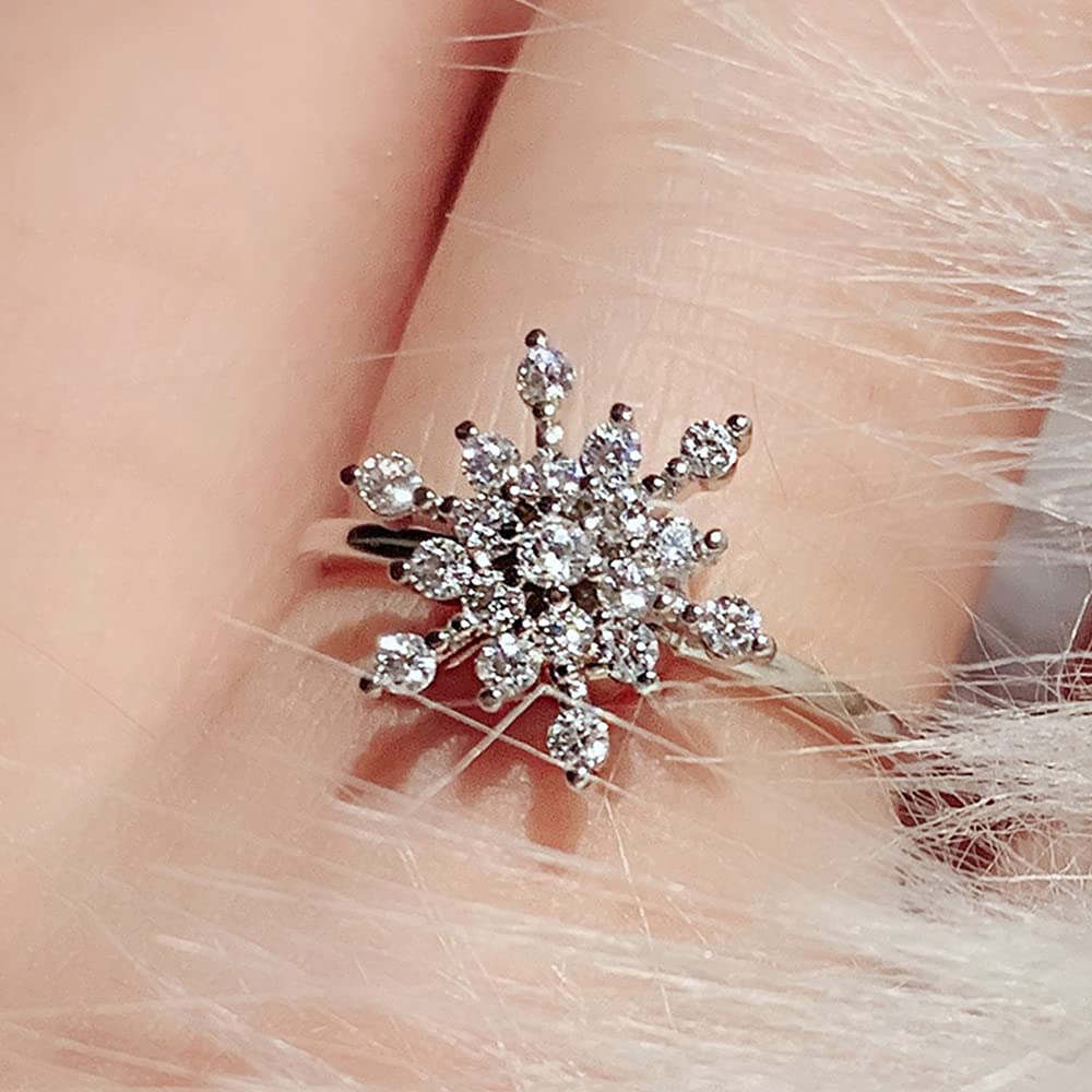 Christmas Snowflake Open Band Rings for Women - Cubic Zirconia Spinner Rings for Anxiety Relief, Adjustable Stackable Fashion Jewelry - Perfect Birthday, Xmas Gifts & Stress Relief Accessories for Daily Wear