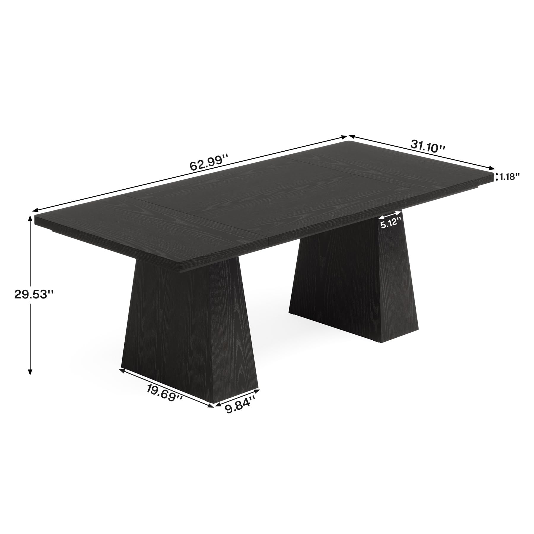 Tribesigns 63-Inch Executive Office Desk with Double Pedestal - Modern Large Computer Desk, Home Office Workstation & Conference Table - Black (Perfect for Remote Work, Business Meetings & Study Spaces)