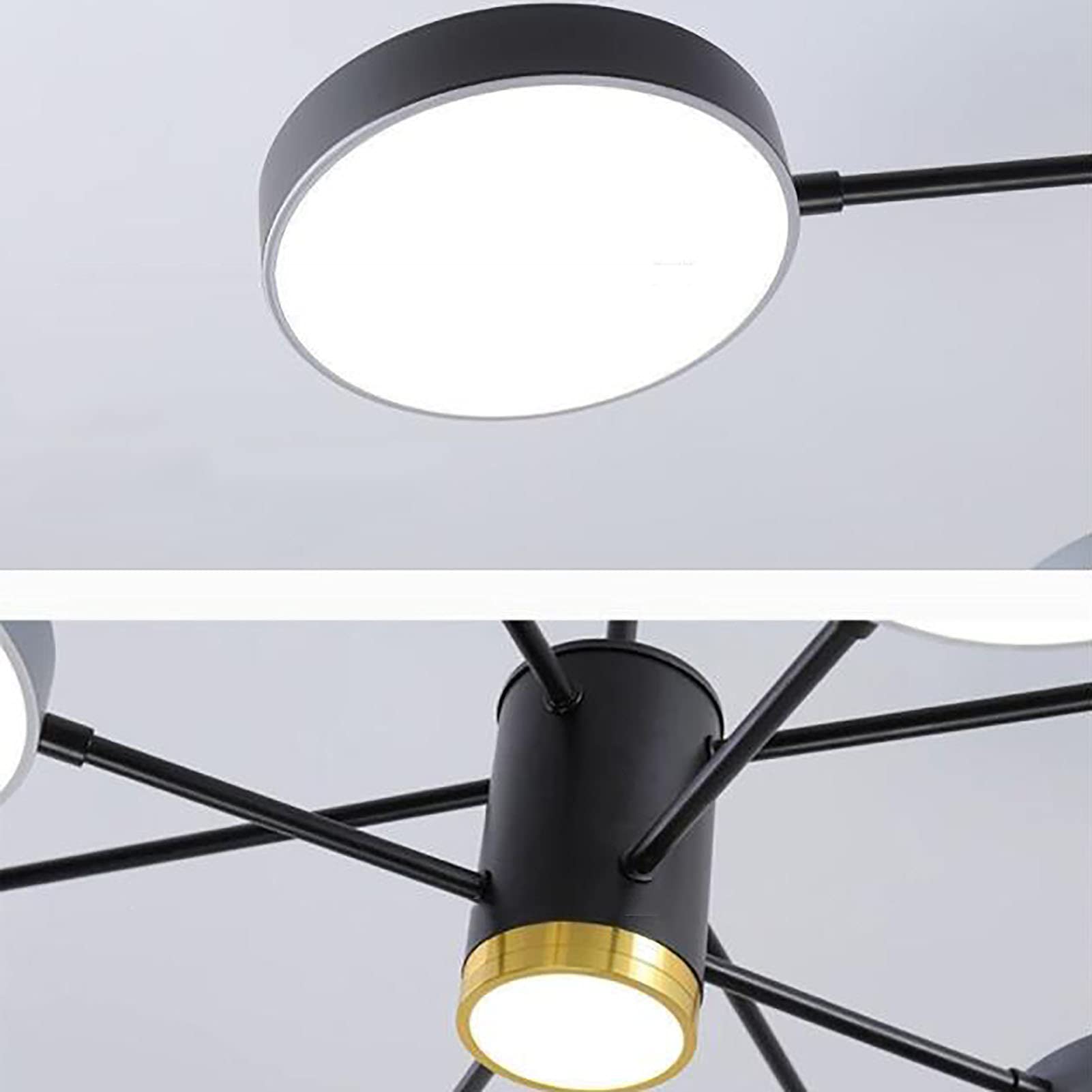 Modern 6-Lights LED Sputnik Chandelier with Opaline Round Acrylic Shade - Black Chrome Finish Ceiling Light Fixture for Kitchen, Dining Room, Living Room - Perfect for Modern Home Decor and Mid-Century Interior Design