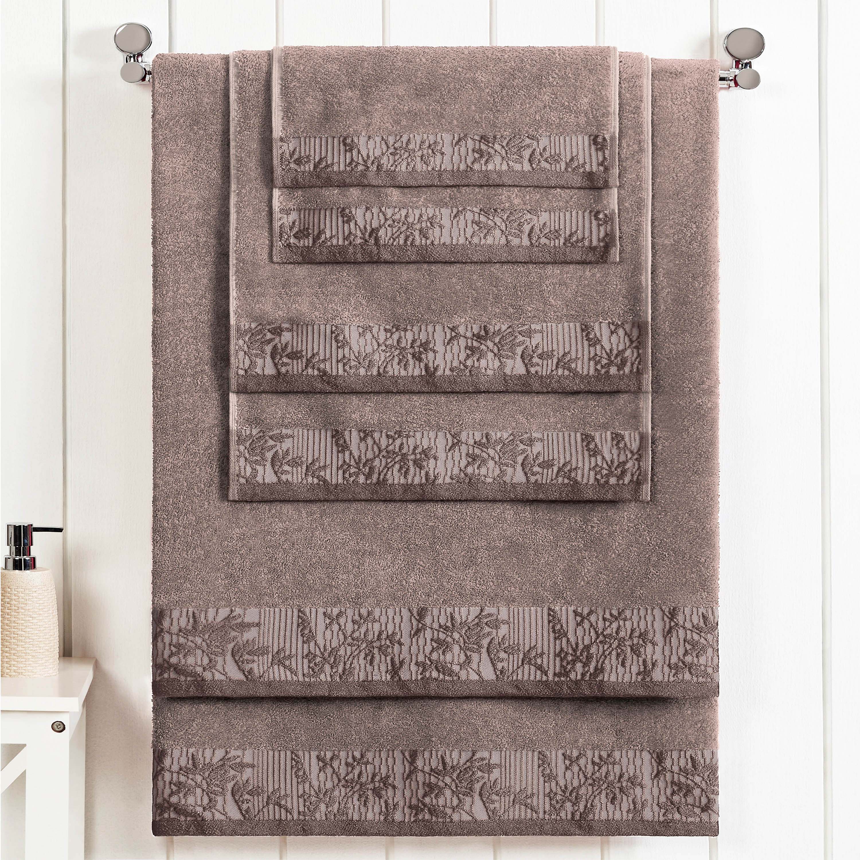 Wisteria Cotton Floral Embroidered Jacquard Border 6-Piece Bath Towel Set - Soft & Absorbent for Spa, Bathroom & Guest Use