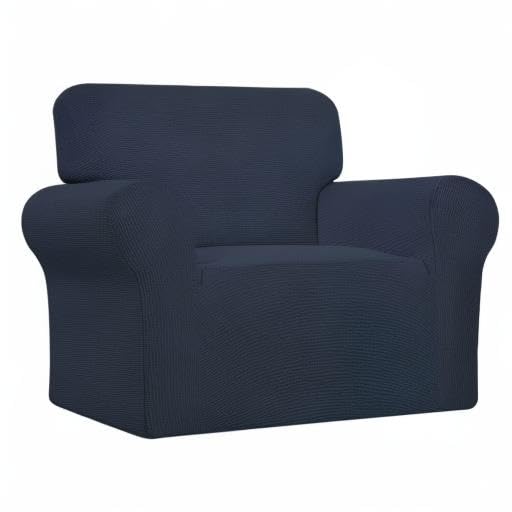 Stretch Chair Sofa Slipcover - 1-Piece Elastic Couch Cover with Soft Spandex Jacquard Fabric, Dark Blue Small Checks - Furniture Protector for Kids & Pets - Perfect for Living Room, Bedroom, and Home Decor