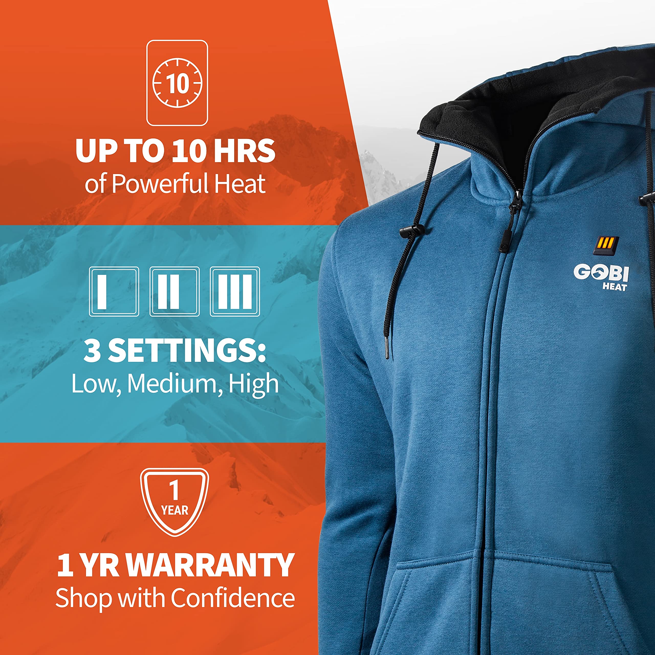 Ridge Men's Heated Hoodie with Battery & Charger - 10 Hours of Warmth | Machine Washable | Perfect for Winter Outdoor Activities, Camping & Hiking