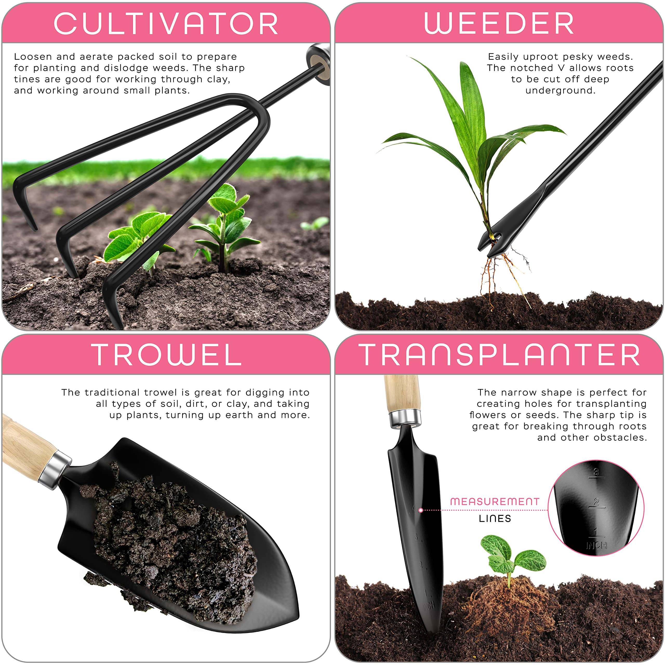 Premium Stainless Steel Gardening Tools Set for Women - Includes Shovel, Trowel, Fork, Rake & Gloves - Ergonomic Garden Kit for Planting, Weeding & Landscaping - Perfect Gift for Female Gardeners & Outdoor Enthusiasts