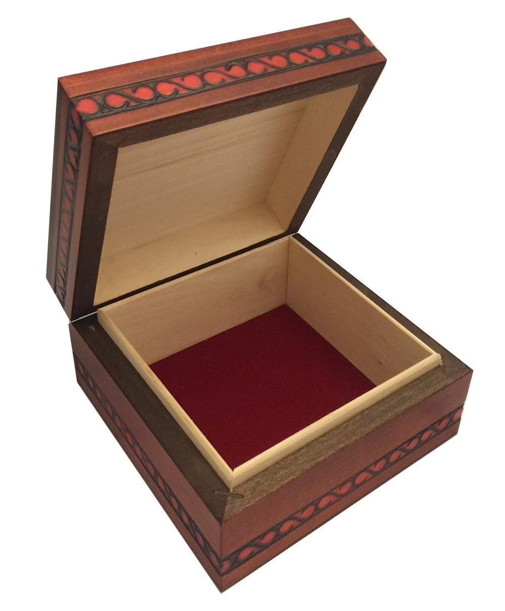 Handmade Wooden Decorative Box with Red Poppy Design - Jewelry Keepsake & Gift Box for Home Decor, Wedding Favors, and Storage (6x4 Inches)
