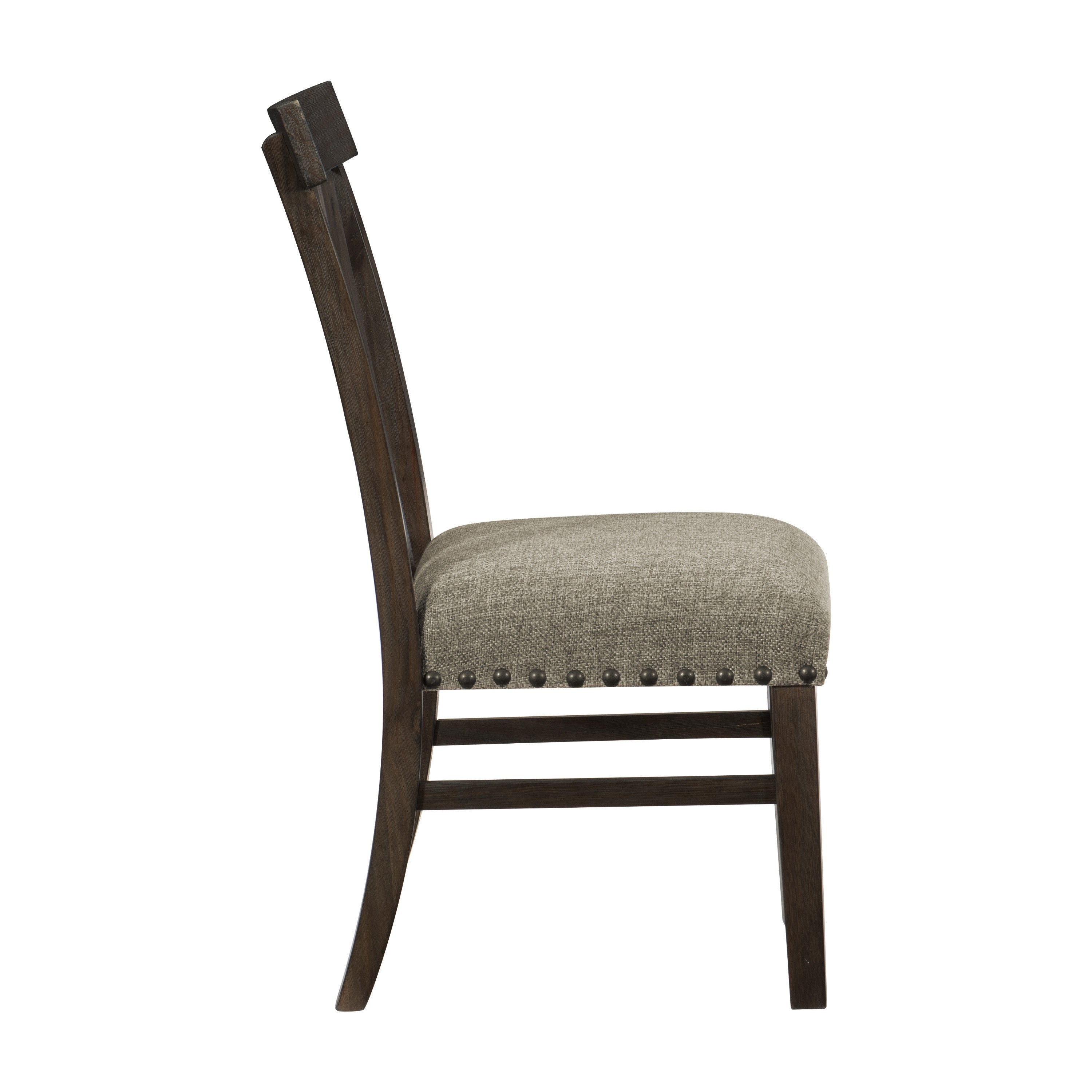 Set of 2 Classic Brown Upholstered Dining Chairs with Nailhead Trim - Solid Wood Kitchen & Dining Room Furniture for Home, Restaurant, and Office Use