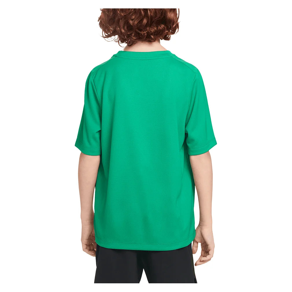 Boys' Dri-FIT Multi Short Sleeve Performance Training Shirt - Moisture Wicking, Breathable Athletic Top in Stadium Green/White - Perfect for Gym Workouts, Running & Sports Activities