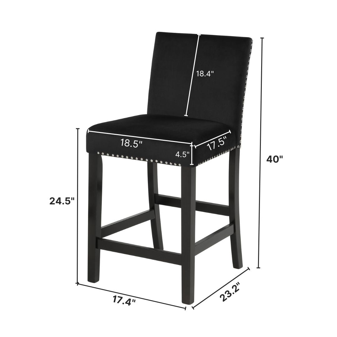 Roundhill Furniture 5-Piece Mella Counter Height Dining Set - Round Faux Marble Table with 4 Black Velvet Parsons Stools - Perfect for Kitchen, Breakfast Nook & Small Space Dining