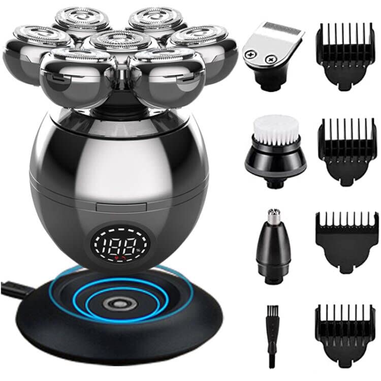 Upgrade 7-in-1 Electric Head Shaver for Bald Men - Cordless Rechargeable Men's Razor with Hair Trimmer & Grooming Kit | Perfect for Travel, Home & Professional Use