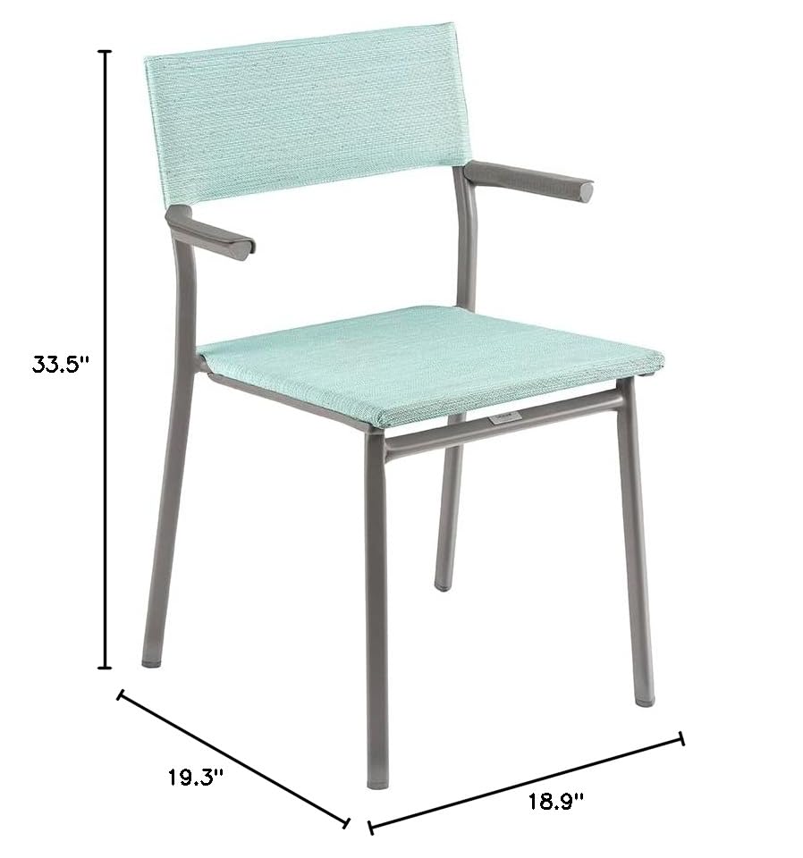 Lafuma ORON Outdoor Dining Armchair Set of 2 - Titanium Frame, Mistral Blue - Perfect for Patio, Garden, Poolside & Backyard Relaxation