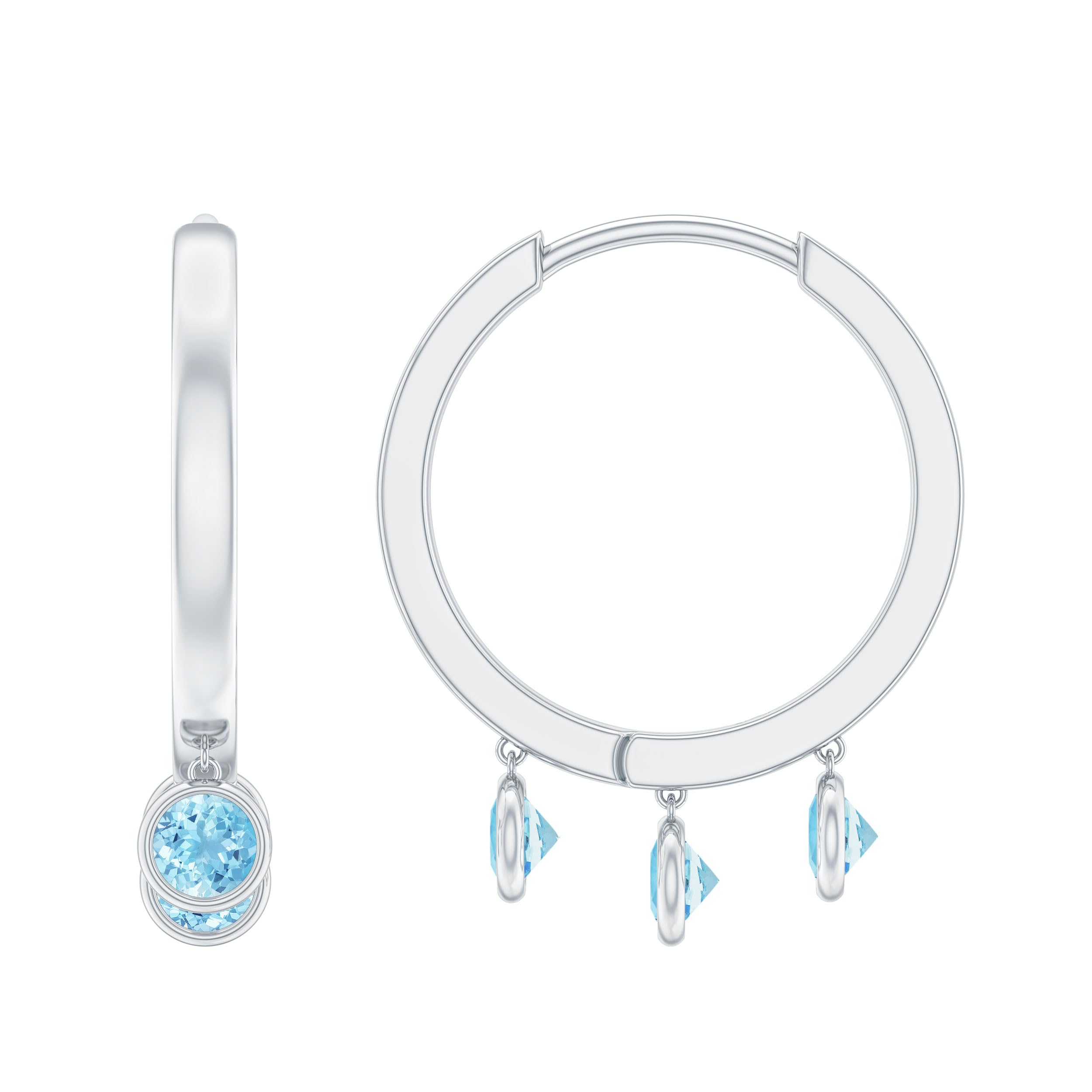 AAA Certified Natural Aquamarine Three Stone Hoop Drop Earrings for Women - March Birthstone Jewelry | Perfect for Weddings, Anniversaries & Special Occasions