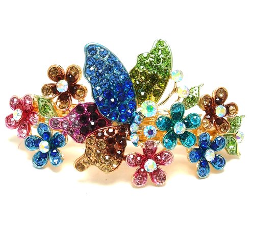 Sparkling Rhinestone Crystal Silver-Tone Butterfly Flower Hair Clips - Multi-Color Hair Barrettes for Women & Girls | Perfect for Weddings, Parties & Everyday Hair Accessories