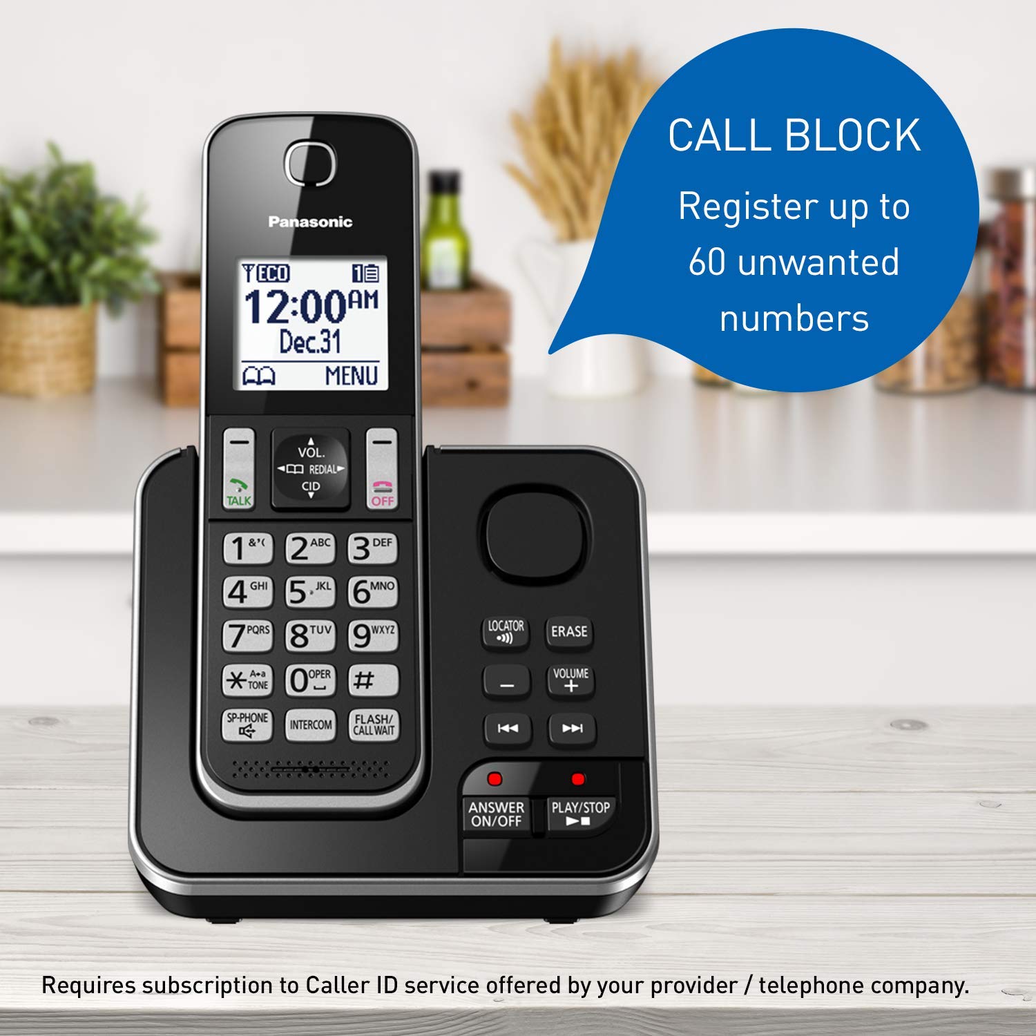 Panasonic KX-TGD390CB DECT 6.0 Expandable Cordless Phone with Answering Machine, Call Block & 1 Handset - Black | Home & Office Communication Solution