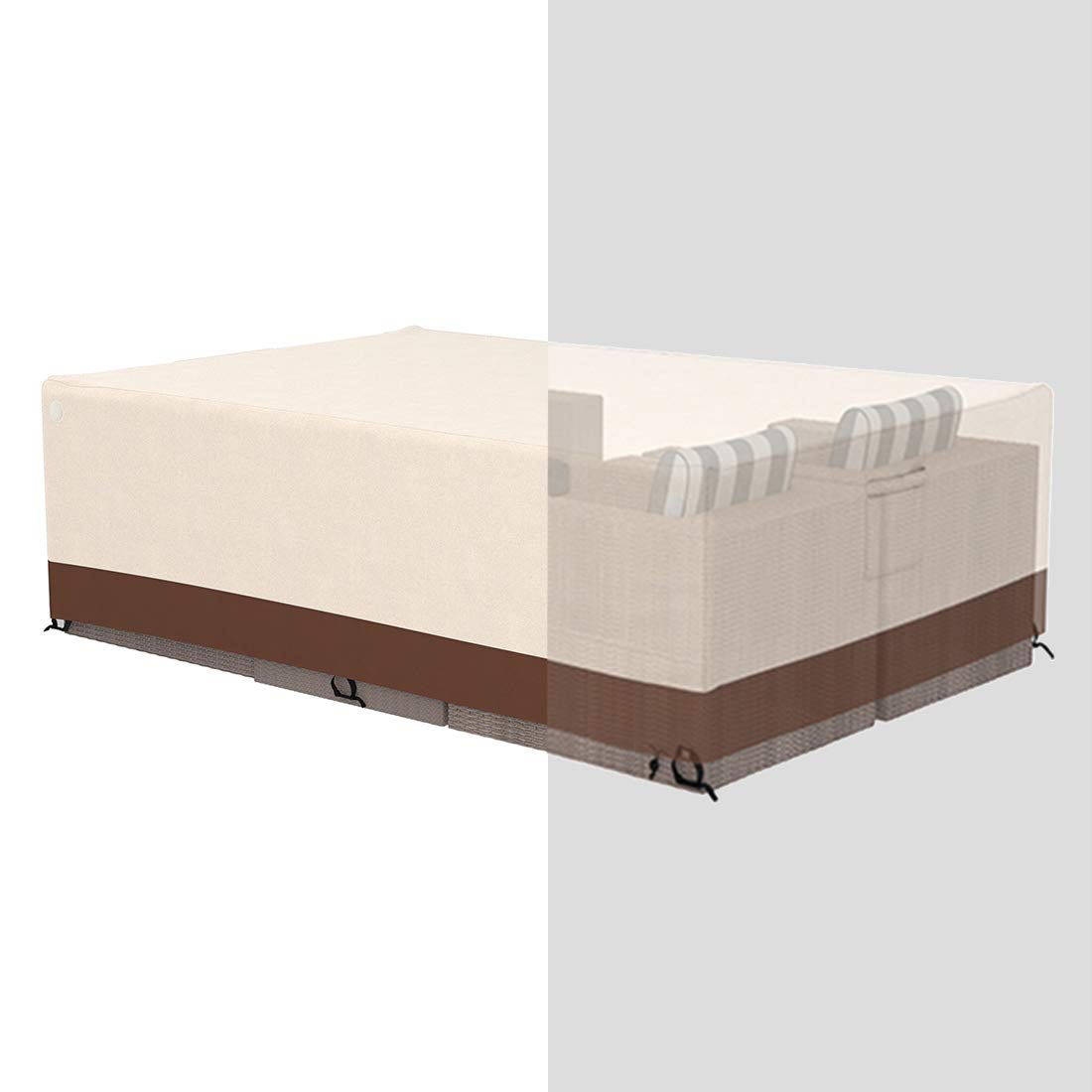 Tuyeho 126 x 64 x 28 Inch Heavy Duty Waterproof Patio Furniture Cover - Durable Oxford Fabric Outdoor Sectional Sofa Set Protector, Weather Resistant for All Seasons (Beige & Brown) - Perfect for Backyard, Deck, Garden & Poolside Furniture Protection