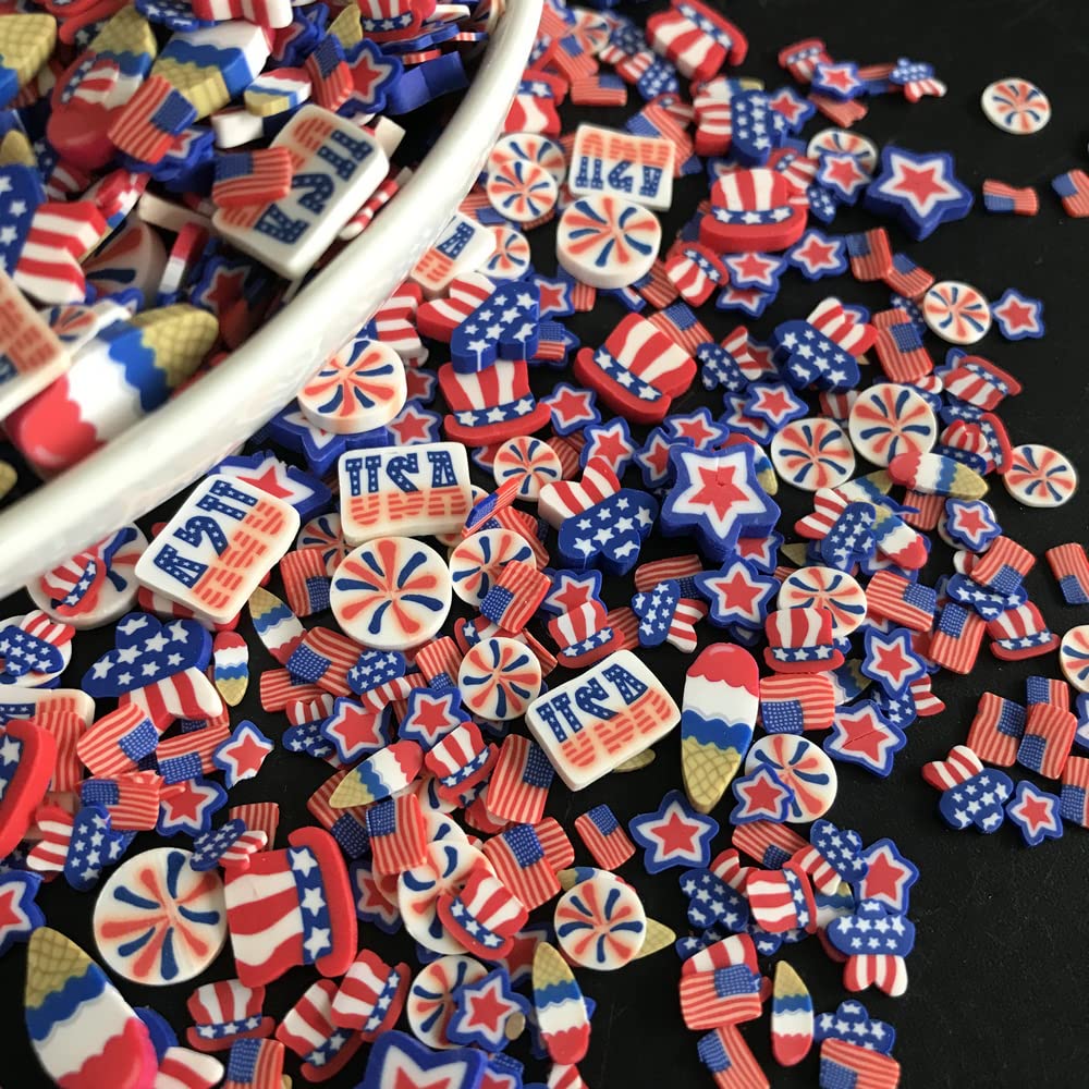 50g/Pack US Flag Polymer Clay - Soft Fimo Mixes Slices for DIY Crafts, Resin Nail Art, Slime Making, Cake & Dessert Decoration - National Holiday Day Series Supplies (US01)