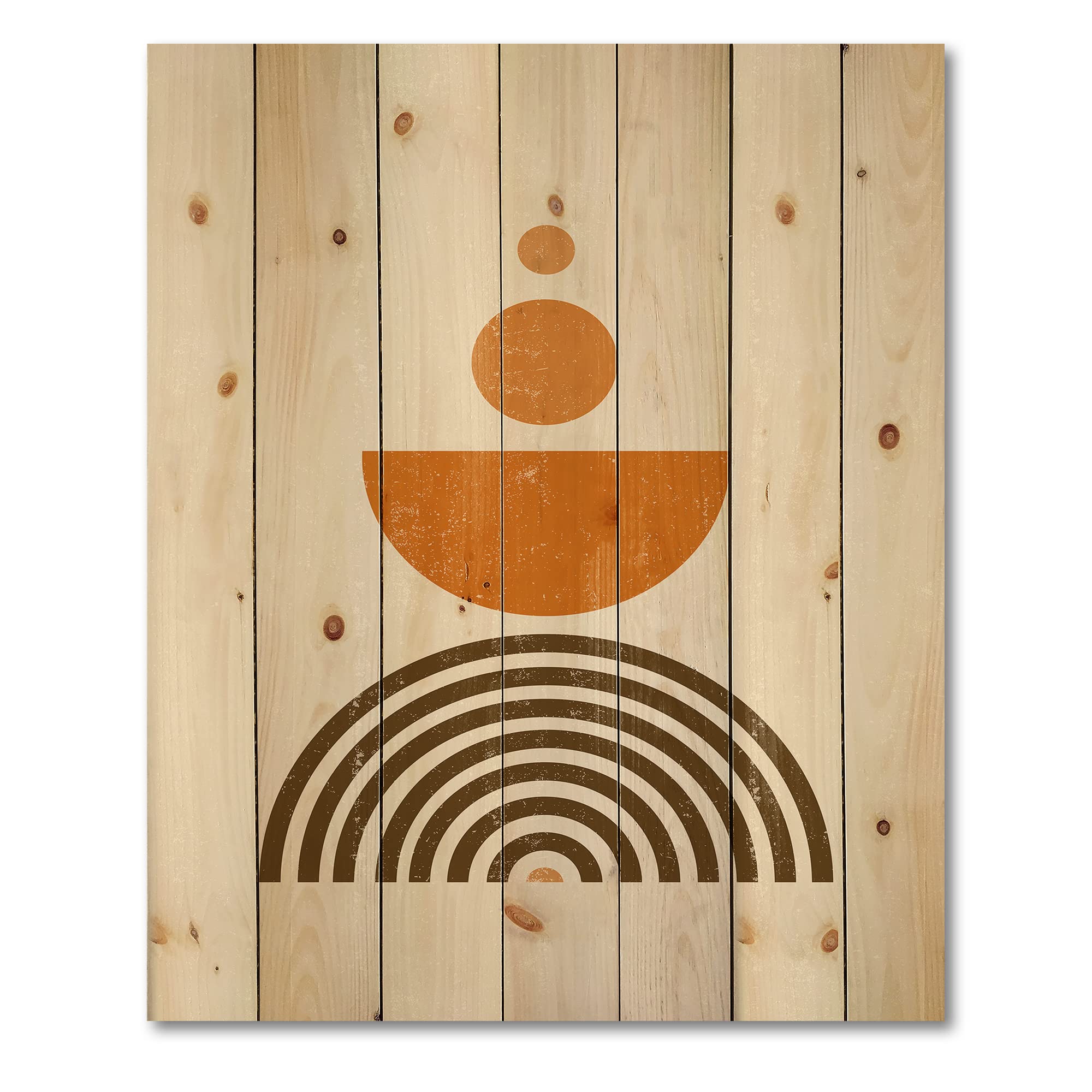 Abstract Rainbow Sun and Moon Wood Wall Art - Earth Tone Modern Contemporary Decor, Large Geometric Pine Wood Panel for Living Room, Bedroom & Office