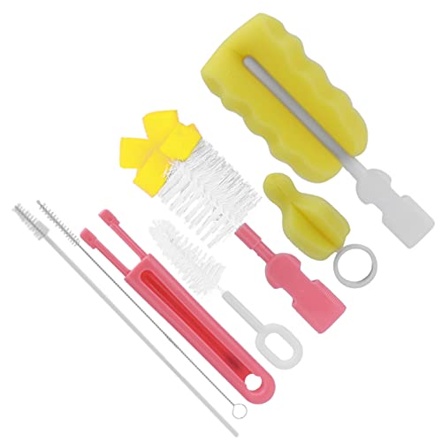 360° Rotating Long Handle Baby Bottle Brush Set - Sponge & Brush for Milk Bottles, Pacifiers & Breast Pump Cleaning (Pink) | Perfect for Newborn Feeding Essentials & Nursery Hygiene