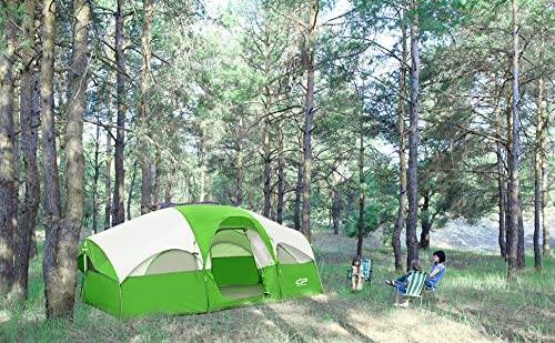 CP Tent 8-Person Waterproof Camping Tent - Family Dome Tent with 5 Mesh Windows & Room Divider - Lightweight Portable Outdoor Tent with Carry Bag for Camping, Hiking, and Backpacking Adventures