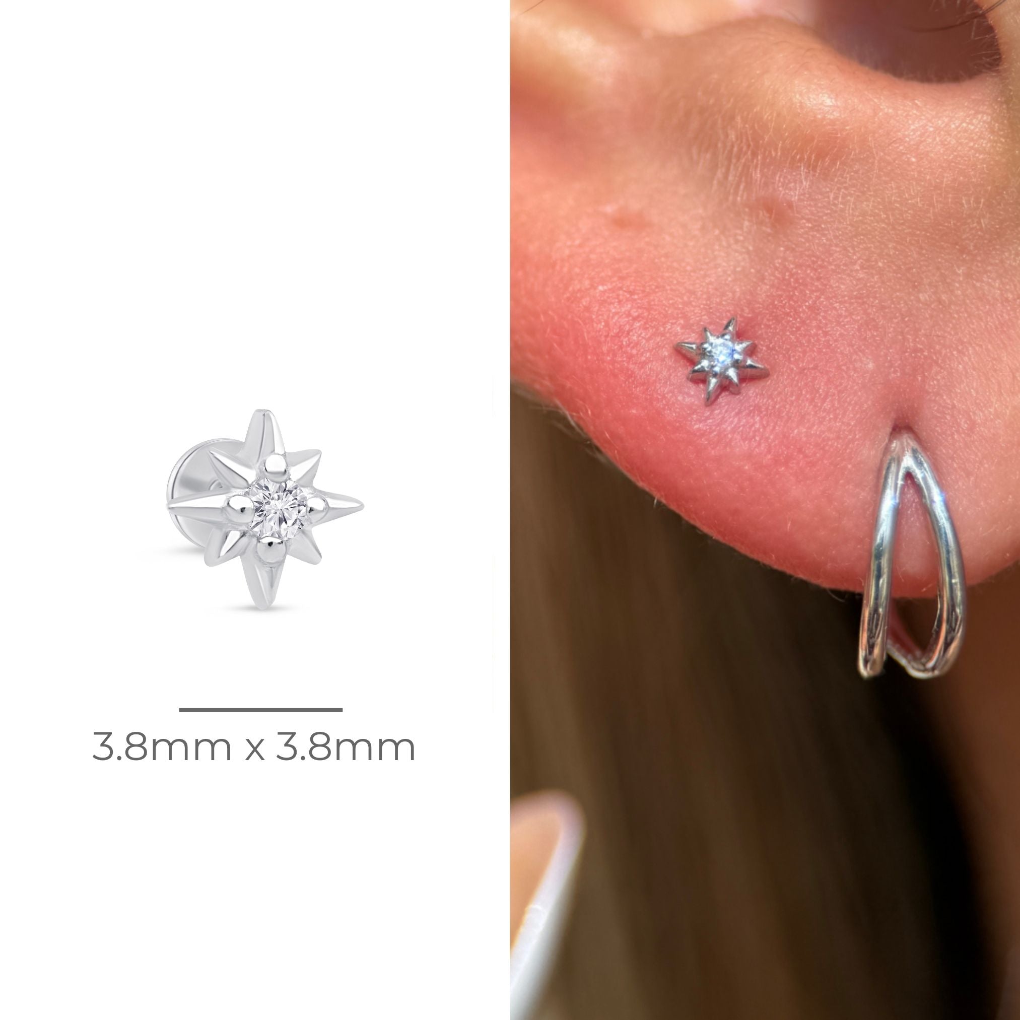 14k White Gold Gemstone Starburst Flat Back Stud Earrings - Elegant & Dainty Jewelry for Women, Perfect for Parties, Weddings & Everyday Wear