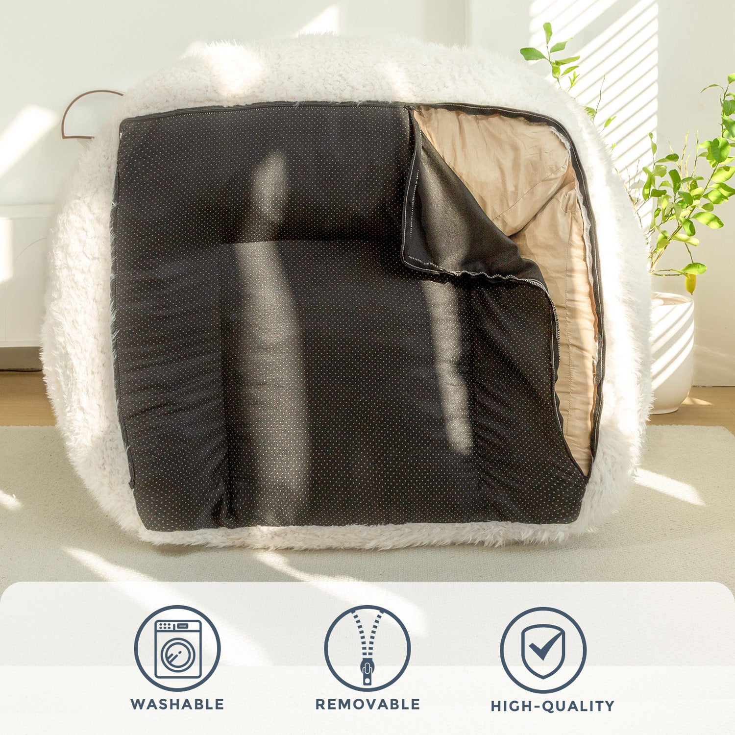 MAXYOYO Fluffy Comfy Large Bean Bag Chair with Pillow - Oversized Memory Foam Lounger for Adults & Teens - Perfect for Reading, Gaming, Movie Nights & Bedroom Relaxation - Beige