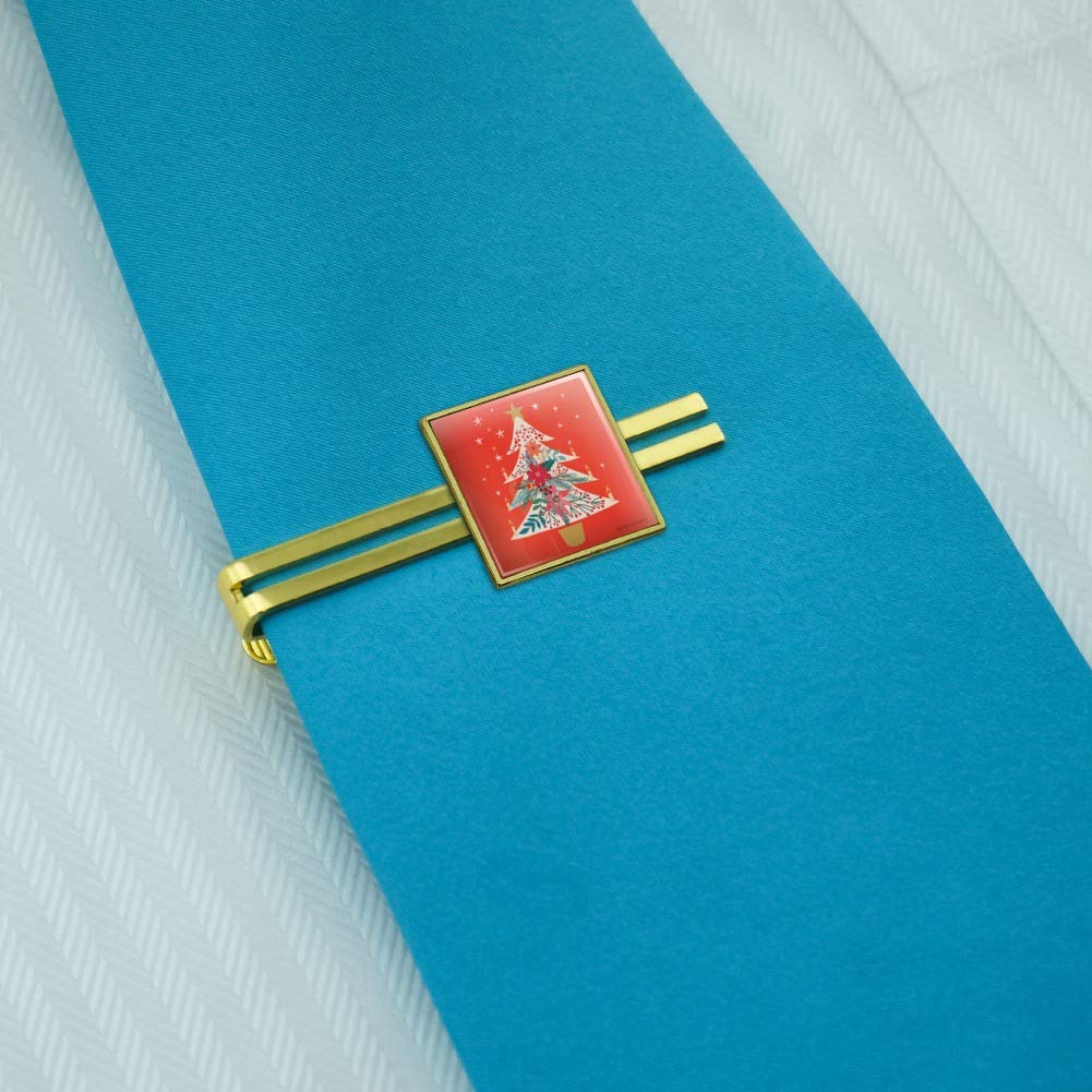 Christmas Tree with Candles Tie Bar Clip - Silver or Gold for Men's Formal Wear, Holiday Parties & Gift Giving