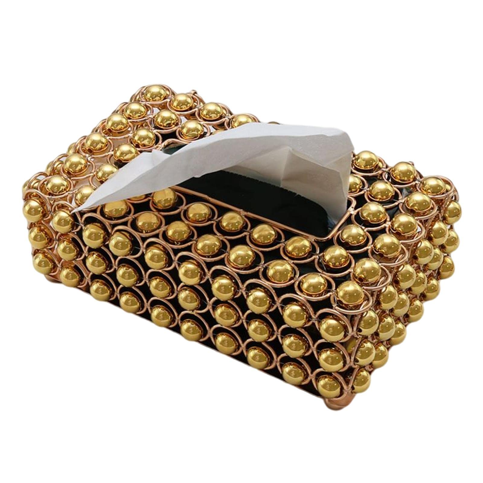 Golden Metal Simulated Tissue Box Holder - Elegant Desk & Table Decor for Home, Office, or Bathroom Organization