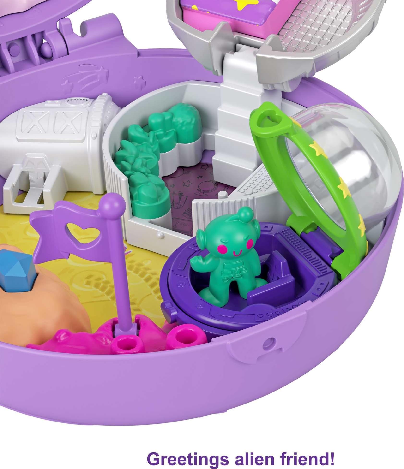 Polly Pocket Saturn Space Explorer Playset - 2 Micro Dolls, Toy Car & Surprise Accessories | Compact Travel Toy for Kids | Perfect for On-the-Go Play, Birthday Gifts & Space-Themed Adventures