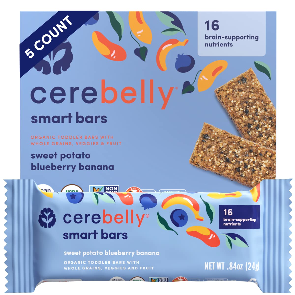 Organic Toddler Snack Bars - Sweet Potato Blueberry Banana (Pack of 5), Gluten & Nut Free, No Added Sugar - Perfect for On-the-Go Kids