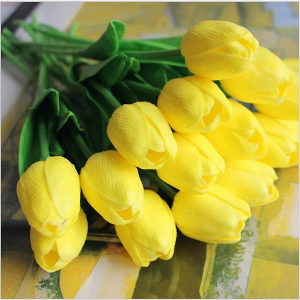 10PCS Real Touch Artificial Tulips - PU Fake Flowers Bouquet for Home Decor, Wedding, Party, Table Centerpiece (Yellow) - Perfect for Spring Decorations, DIY Arrangements & Gift Giving