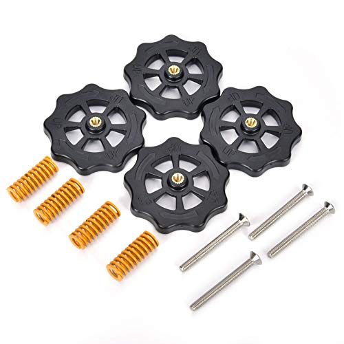 3D Printer Hot Bed Leveling Kit - 4 Pcs M4 Twist Leveling Nuts, 4 Springs & 4 Screws - Compatible with KOONOVO & Most 3D Printers - Perfect for Precise Bed Leveling & Smooth Printing Experience