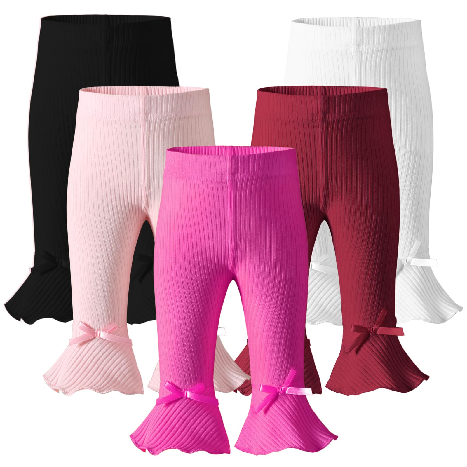 **Soft Ribbed Baby Girl Leggings - 5-Pack Straight Flare Pants for Newborn & Toddler | Bell Bottom Style for Infant Girls | Perfect for Playtime, Daycare & Family Outings**