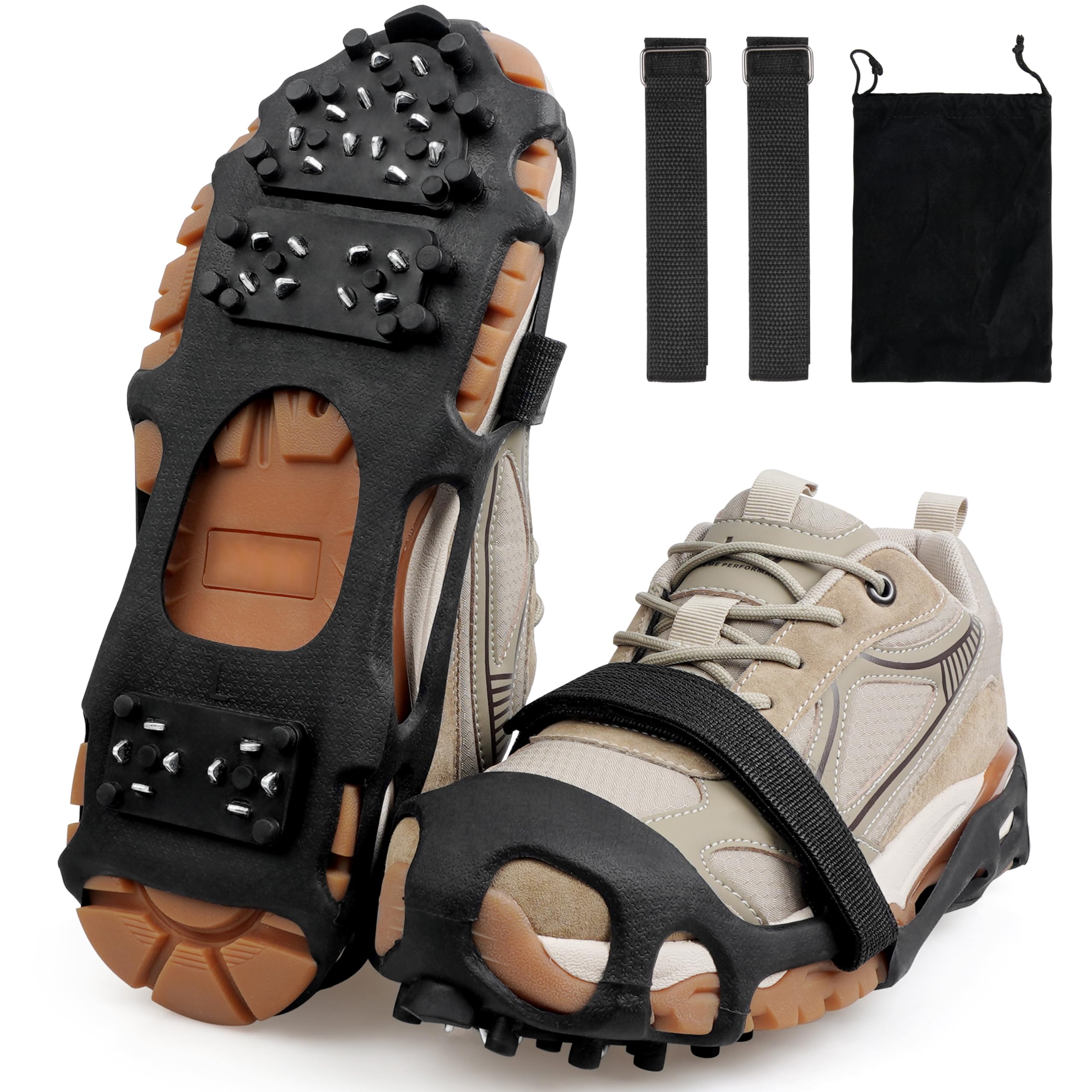 Ice Cleats for Shoes & Boots - Non-Slip Snow Traction Grippers for Men & Women | Anti-Slip Crampons for Walking on Ice, Snow & Slippery Surfaces | Perfect for Hiking, Winter Running & Outdoor Activities