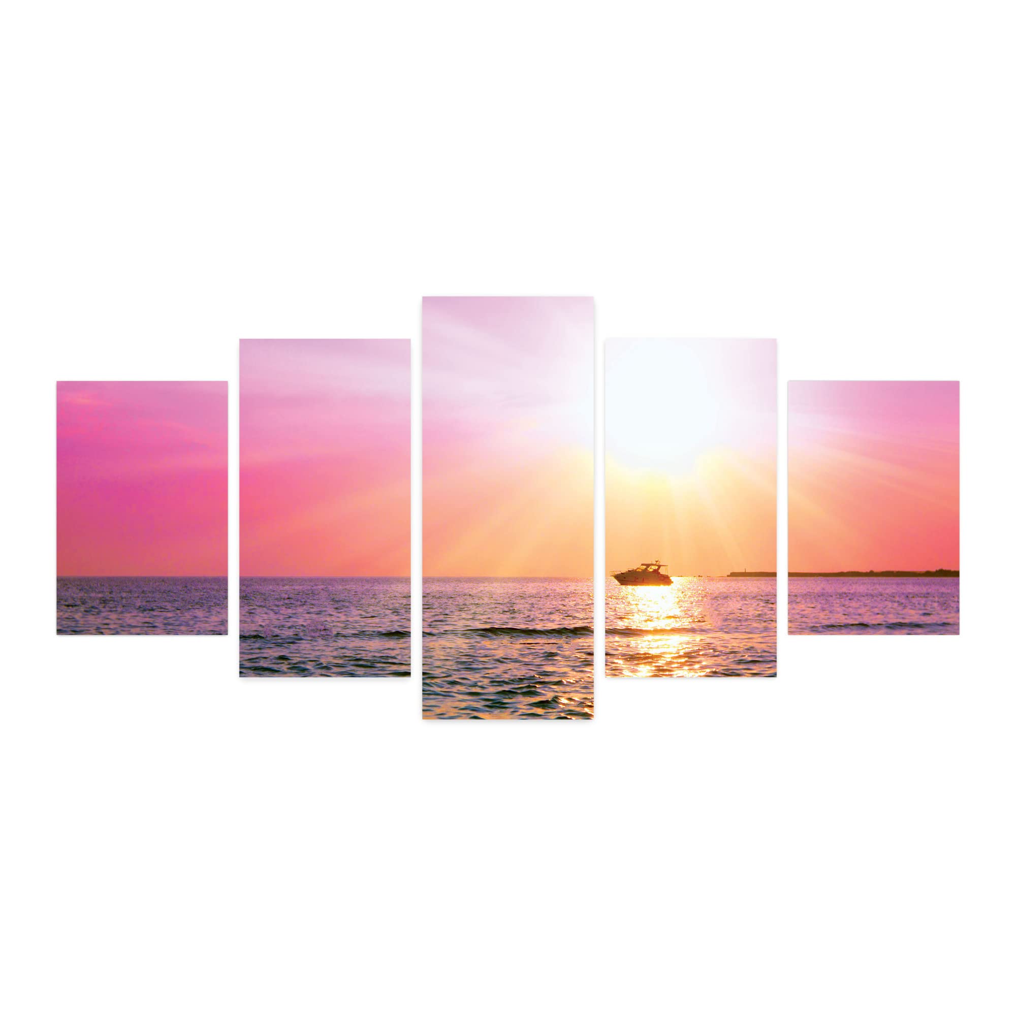 Ambesonne 5-Panel Acrylic Glass Wall Art - Colorful Ombre Morning Sky Over Beach Landscape, Modern Home Decor for Living Room, Bedroom & Dorm (60