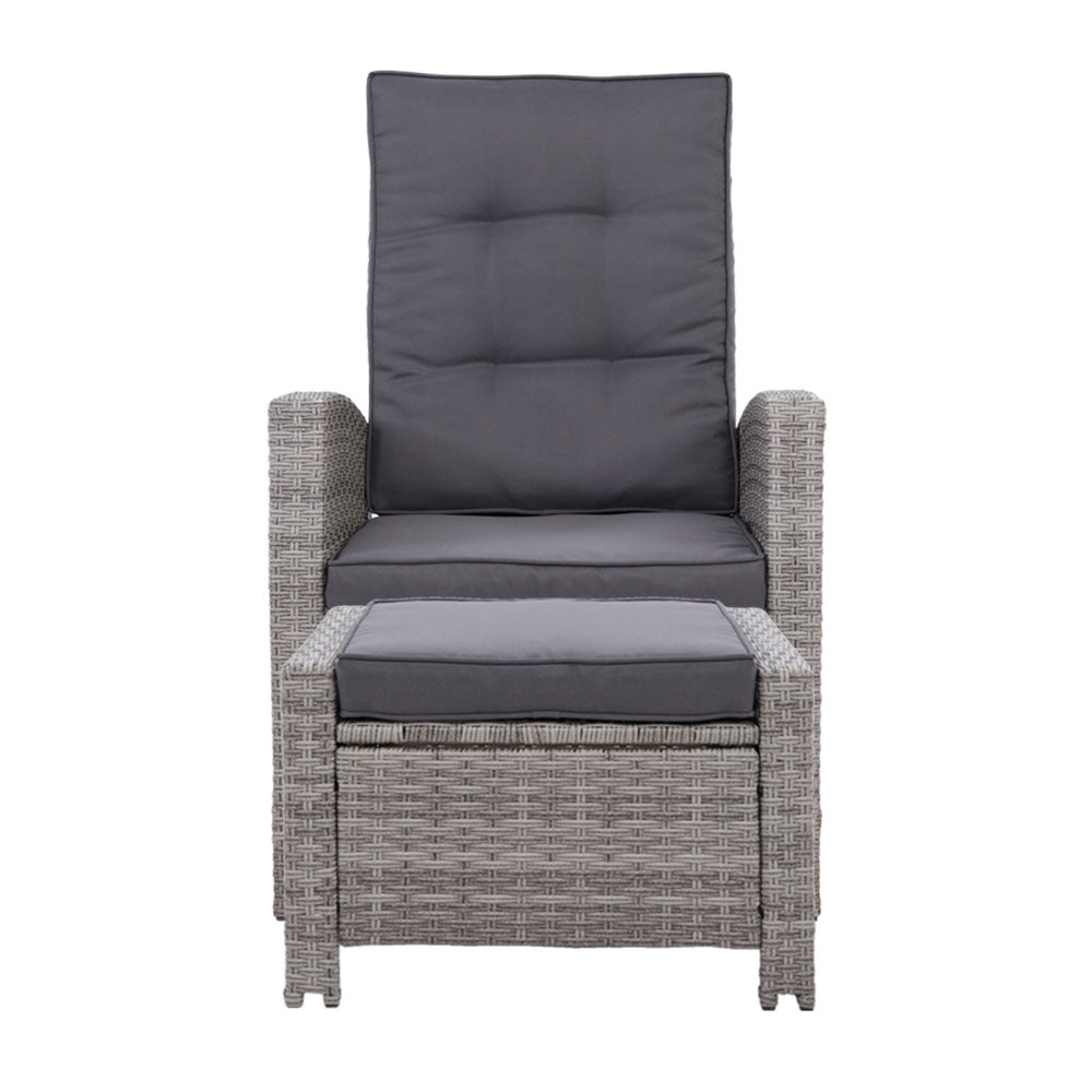 Elise Outdoor Recliner Chair with Ottoman - Grey Patio Lounge Chair for Backyard, Poolside & Garden Relaxation - Weather-Resistant Comfortable Reclining Chair