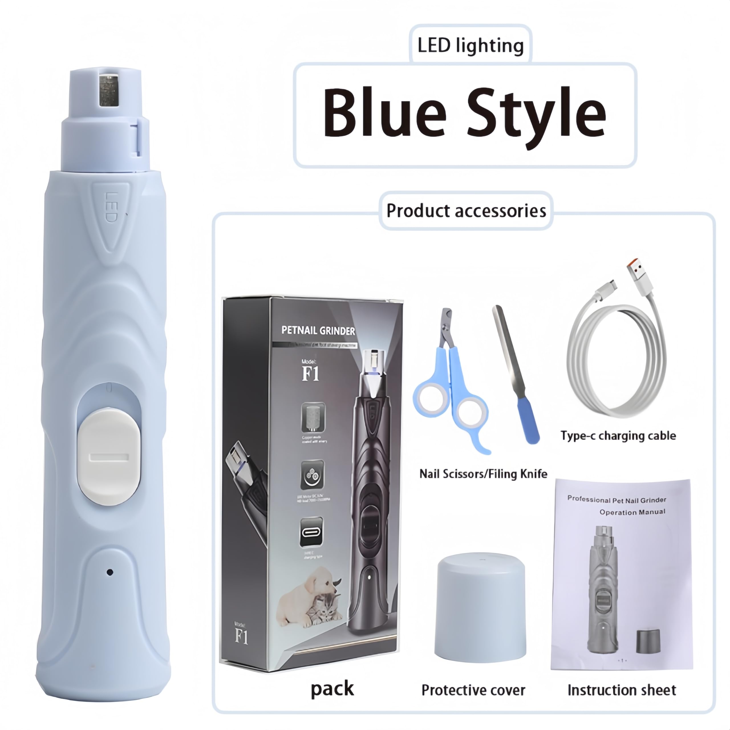 Electric Nail Grinder with LED Light for Birds & Small Animals - 3-in-1 Pet Nail Care Kit with File & Clipper | Safe Quiet Grooming Tool for Hamsters, Rabbits, Guinea Pigs | Perfect for Home Pet Grooming & Nail Trimming