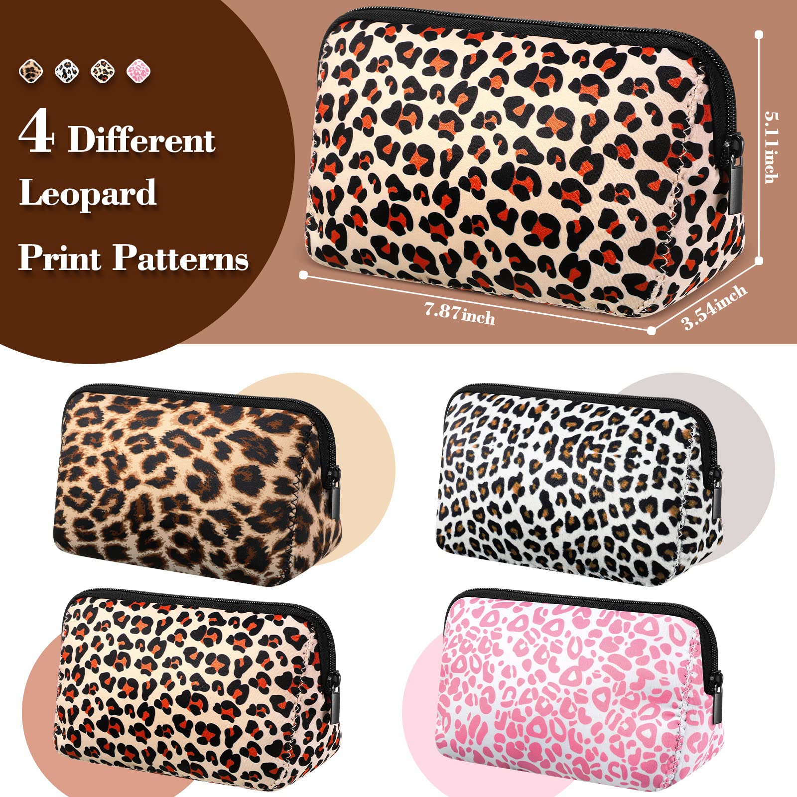 Sawysine 4-Piece Leopard Print Makeup Bag Set - Large Cheetah Cosmetic Organizer with Zipper, Travel Toiletry Pouch for Women & Girls | Perfect for Travel, Gym, and Daily Beauty Storage