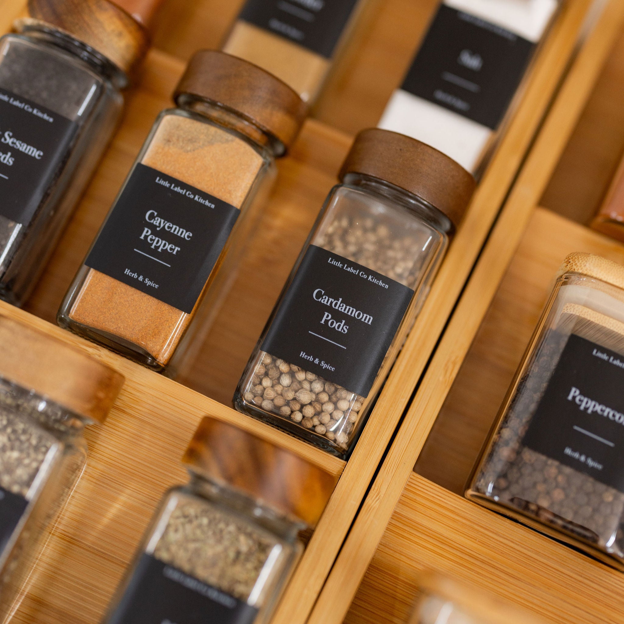 Premium Acacia Wood Spice Jars with Shaker Lids - 125ml (4.2oz) Glass Bottles for Kitchen, Pantry & Spice Organization - Perfect for Herbs, Seasonings & Cooking Essentials