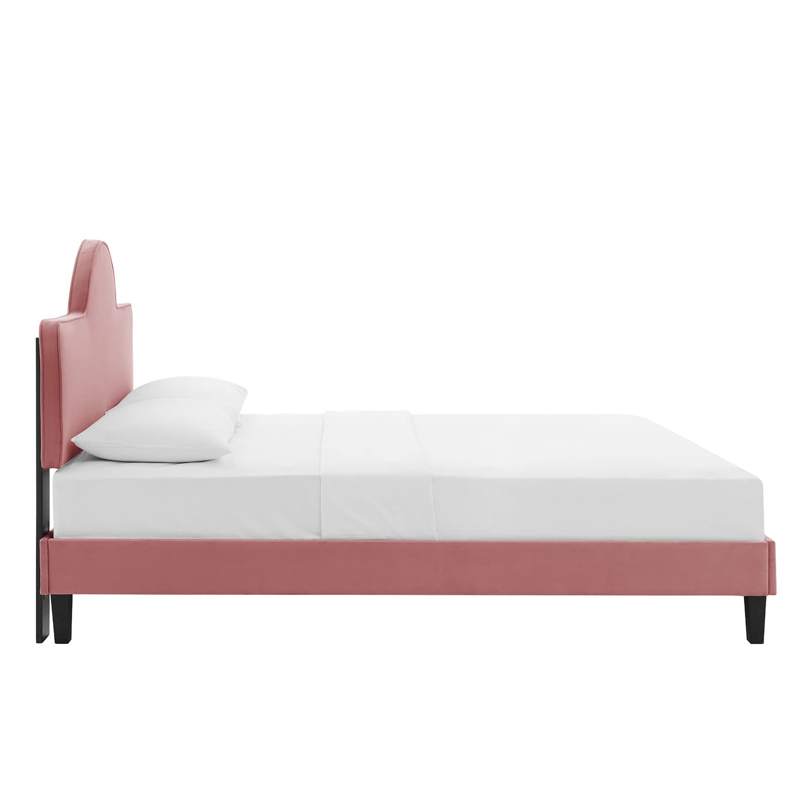 Modway Performance Velvet Queen Size Bed Frame with Platform Base in Dusty Rose - Luxurious Bedroom Furniture for Modern Master Bedroom Decor