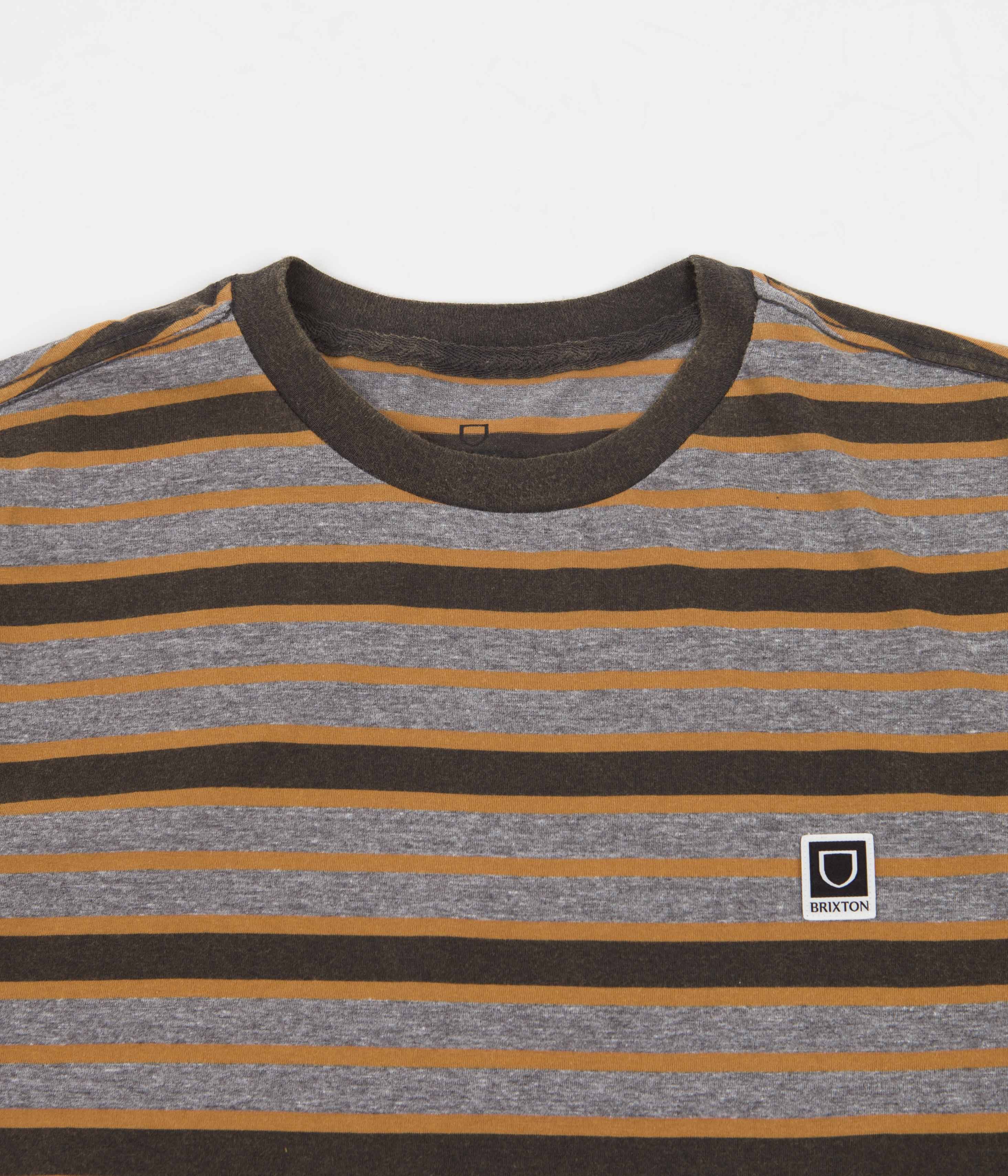 Brixton Hilt Multi Stripe T-Shirt for Men - Washed Black & Heather Grey Sun Washed Casual Tee - Perfect for Streetwear, Summer Outfits and Everyday Wear