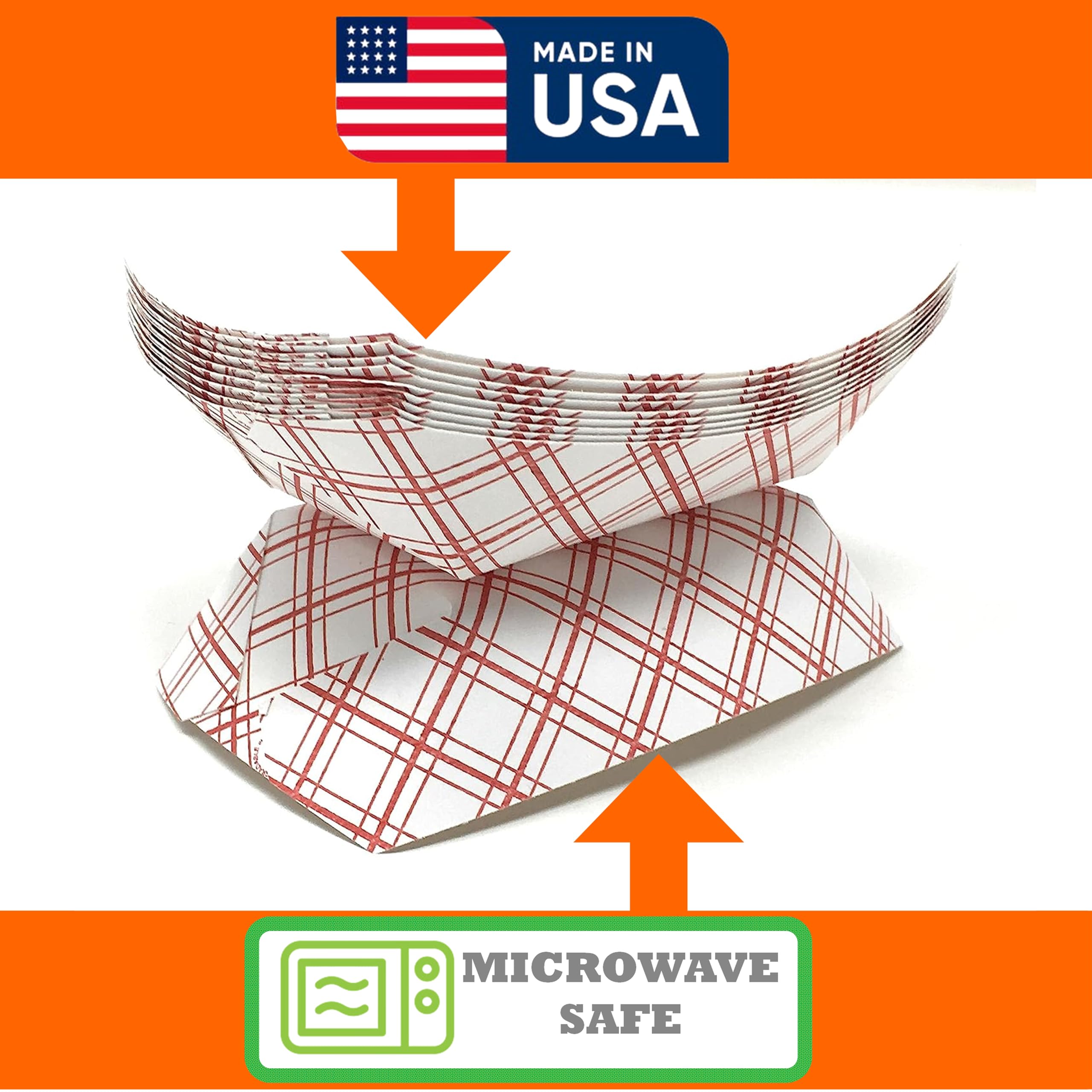 Red & White Checkered Disposable Paper Food Trays - 50 Pack Small (1/2 LB) | Eco-Friendly, Grease-Resistant Serving Boats for Parties, Picnics & Concession Stands | Perfect for Snacks, Condiments & Finger Foods