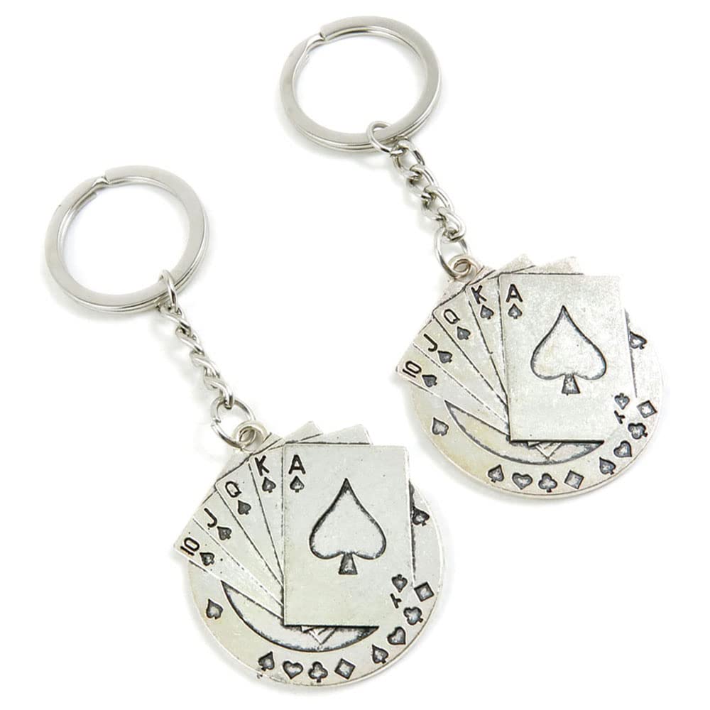 100 Pieces Poker Straight Flush Keychain Charms - Bulk Key Rings for Car Keys, House Keys & Gift Tags - Perfect for Party Favors, Promotions & Organization
