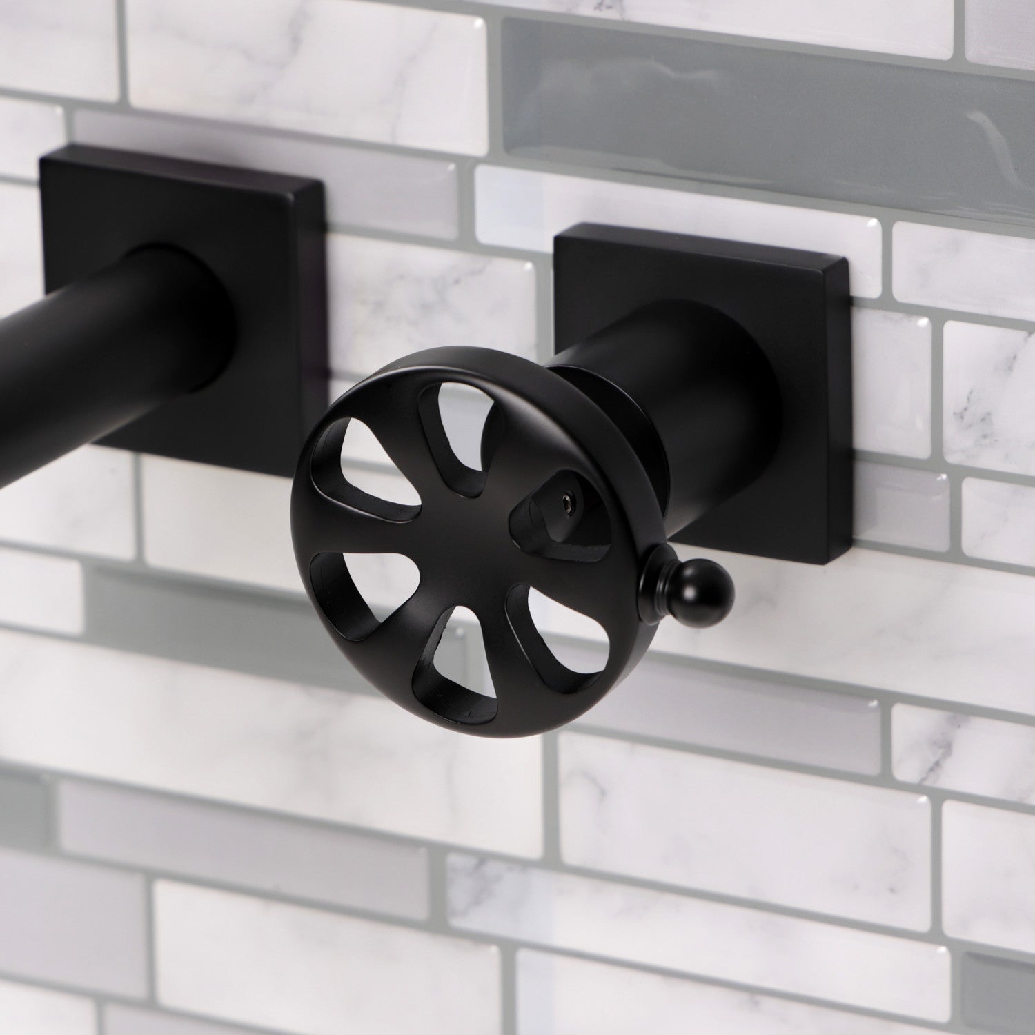Belknap KS6120RX Matte Black Double Handle 3-Hole Wall Mount Bathroom Faucet - Perfect for Modern Bathrooms & Powder Rooms
