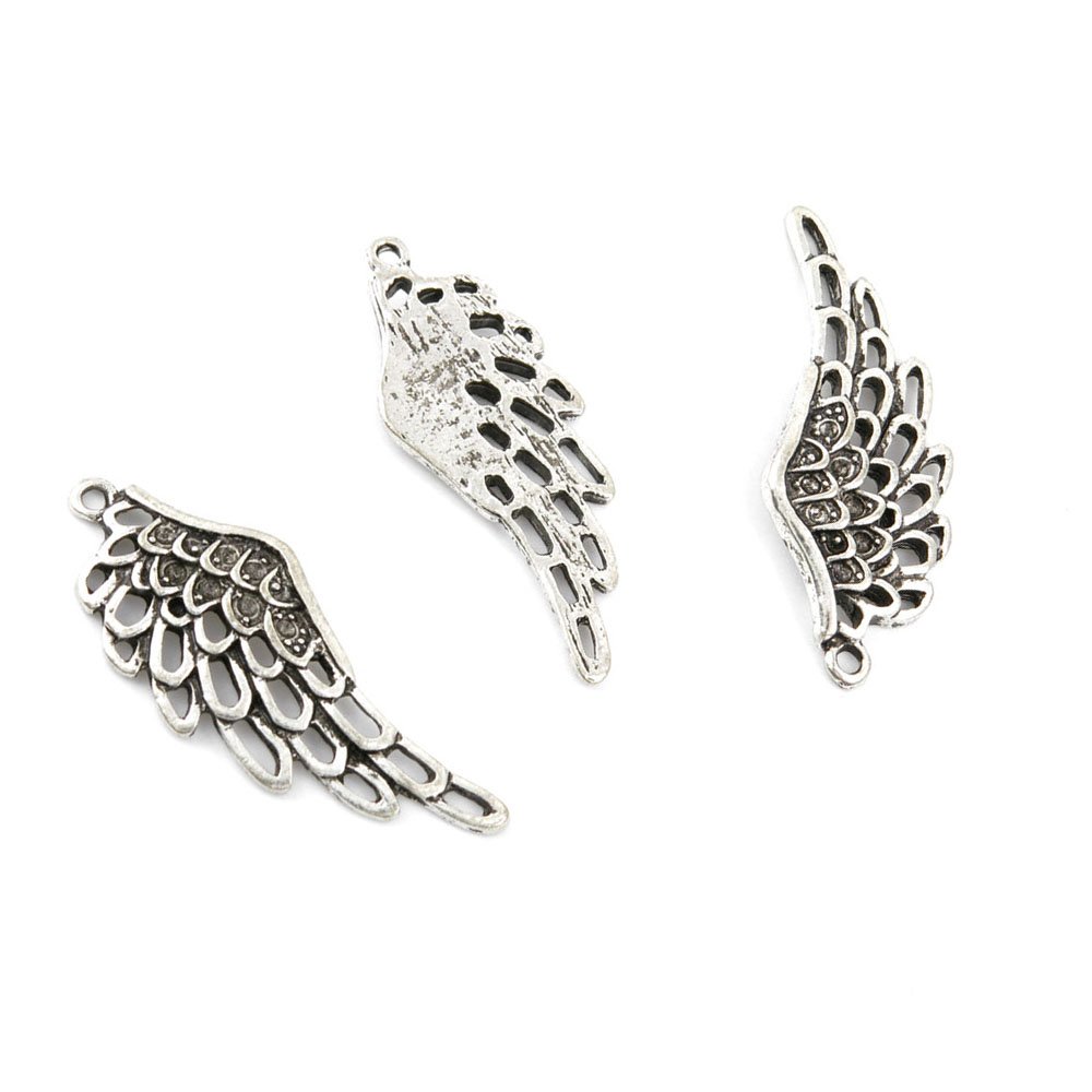Antique Silver Tone Angel Wing Charms for Jewelry Making - Bulk Wholesale Supplies (40910) - Perfect for Necklaces, Bracelets, DIY Crafts & Gift Making