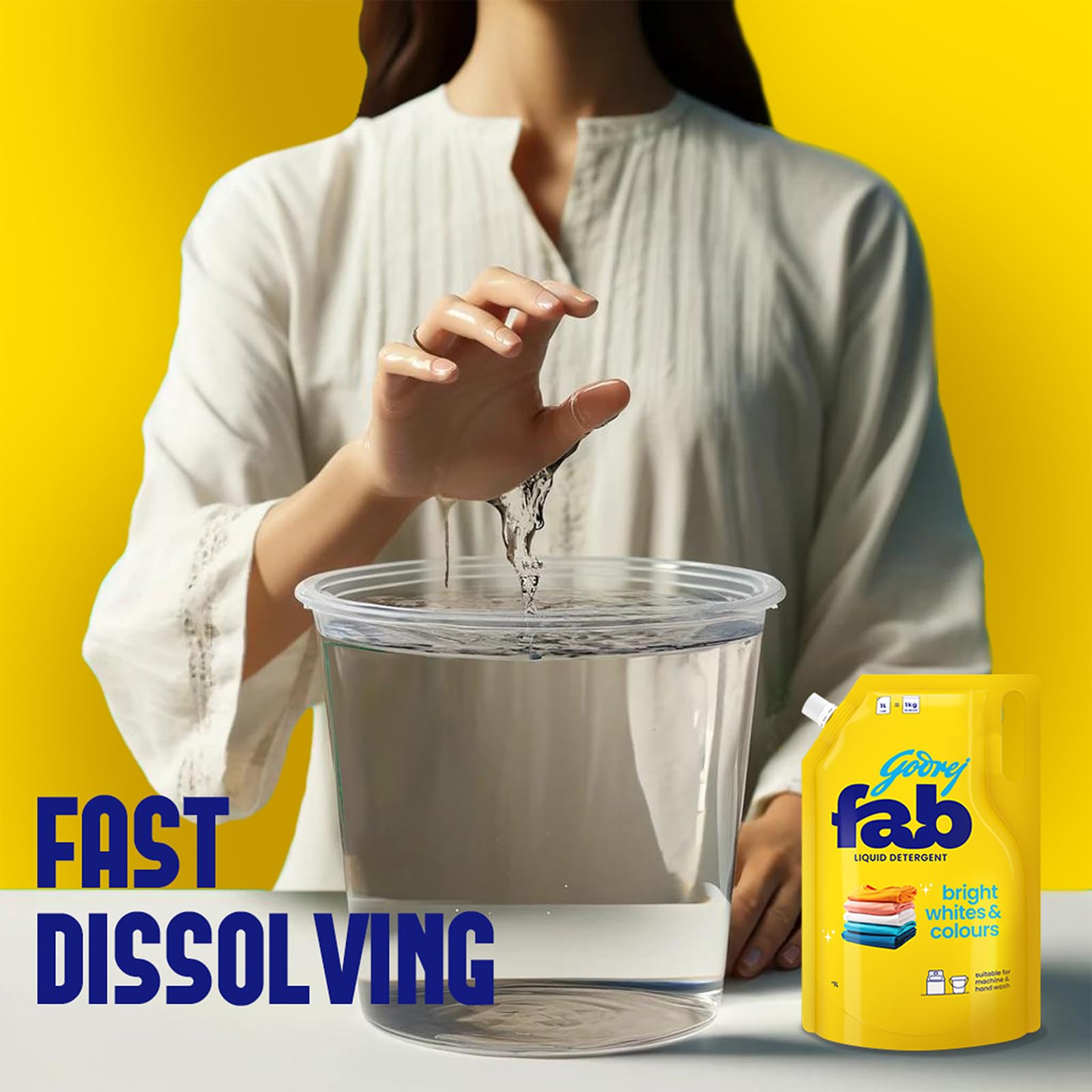 Godrej Fab Liquid Detergent Refill Pouch 1L - Machine & Hand Wash Laundry Detergent | Gentle on Clothes | Ideal for Daily Laundry, Travel & Emergency Use